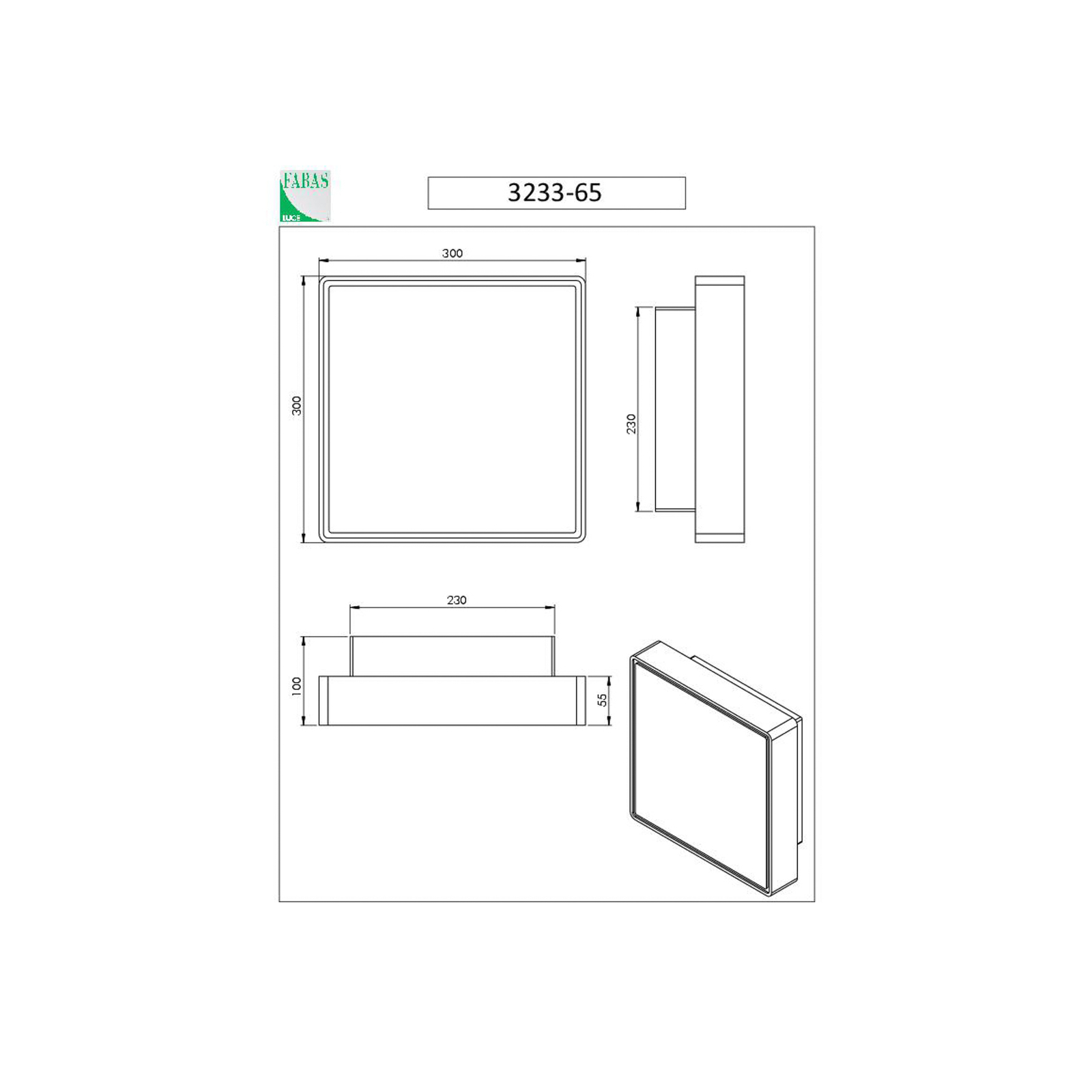 Aplique de pared Oban, 30 cm x 30 cm, 2 x E27, blanco, IP65