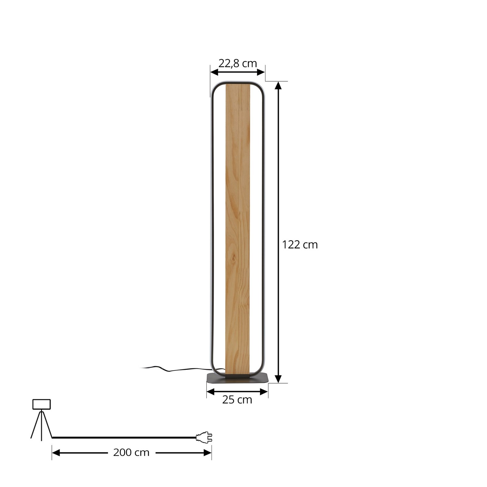 Lindby Lampadar LED Romilda, gri, lemn, înălțime 122 cm