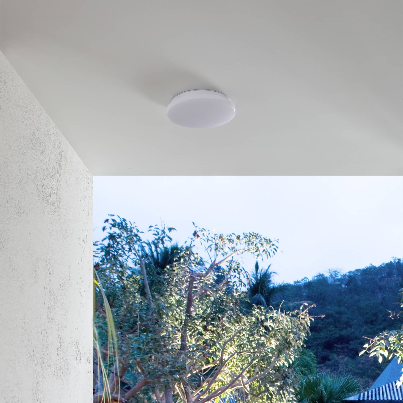 Lindby Doki LED vonkajšie stropné svietidlo, 26 cm, biele, plast