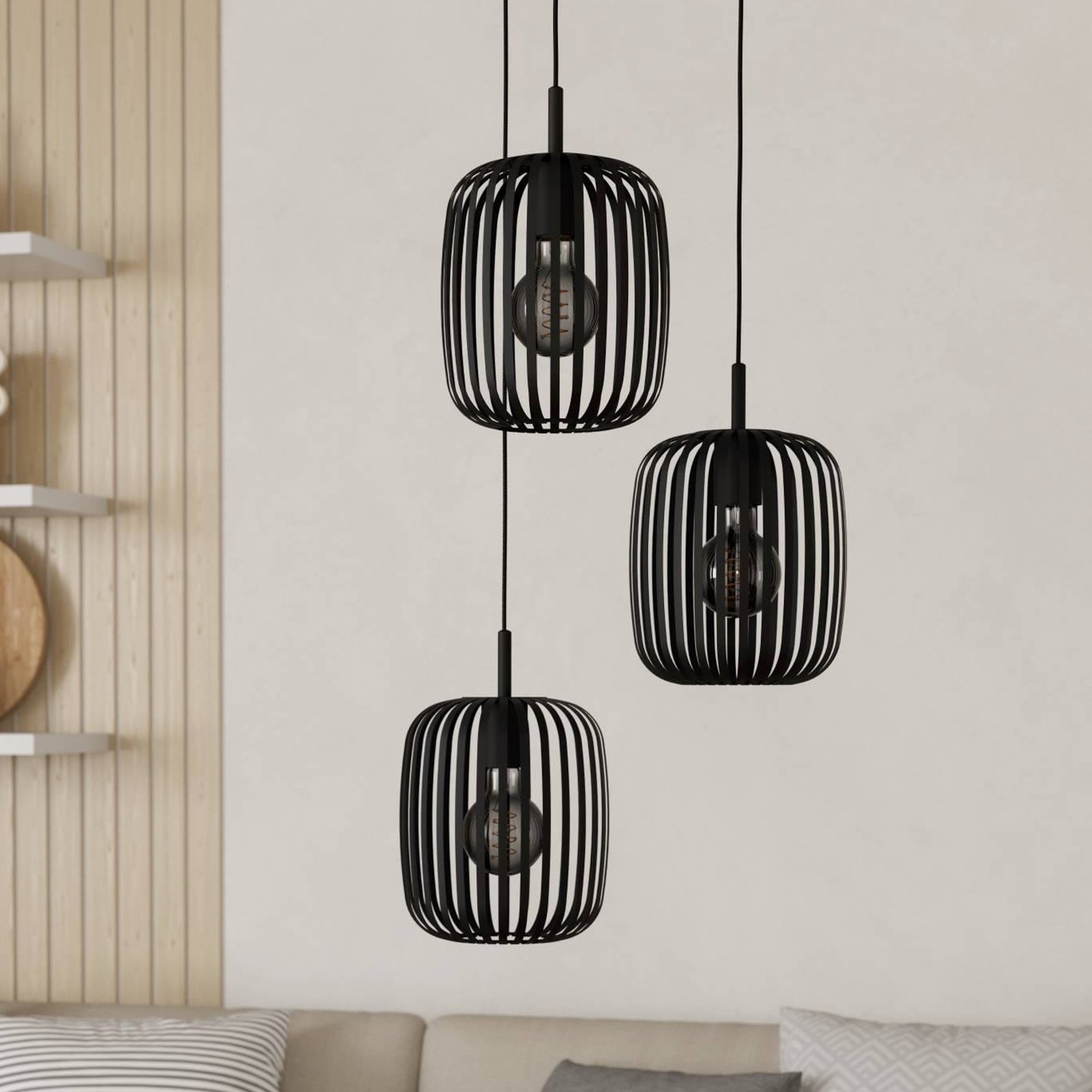 Suspension Romazzina, Ø 46 cm, noir, 3 lampes, acier