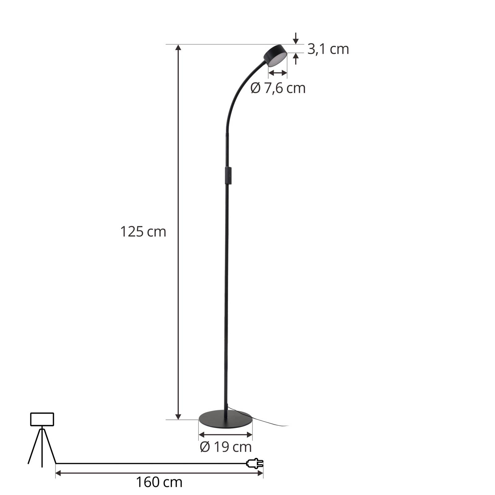 Lampa stojąca LED Lindby Maori, 140 cm, czarna, CCT, ściemniana