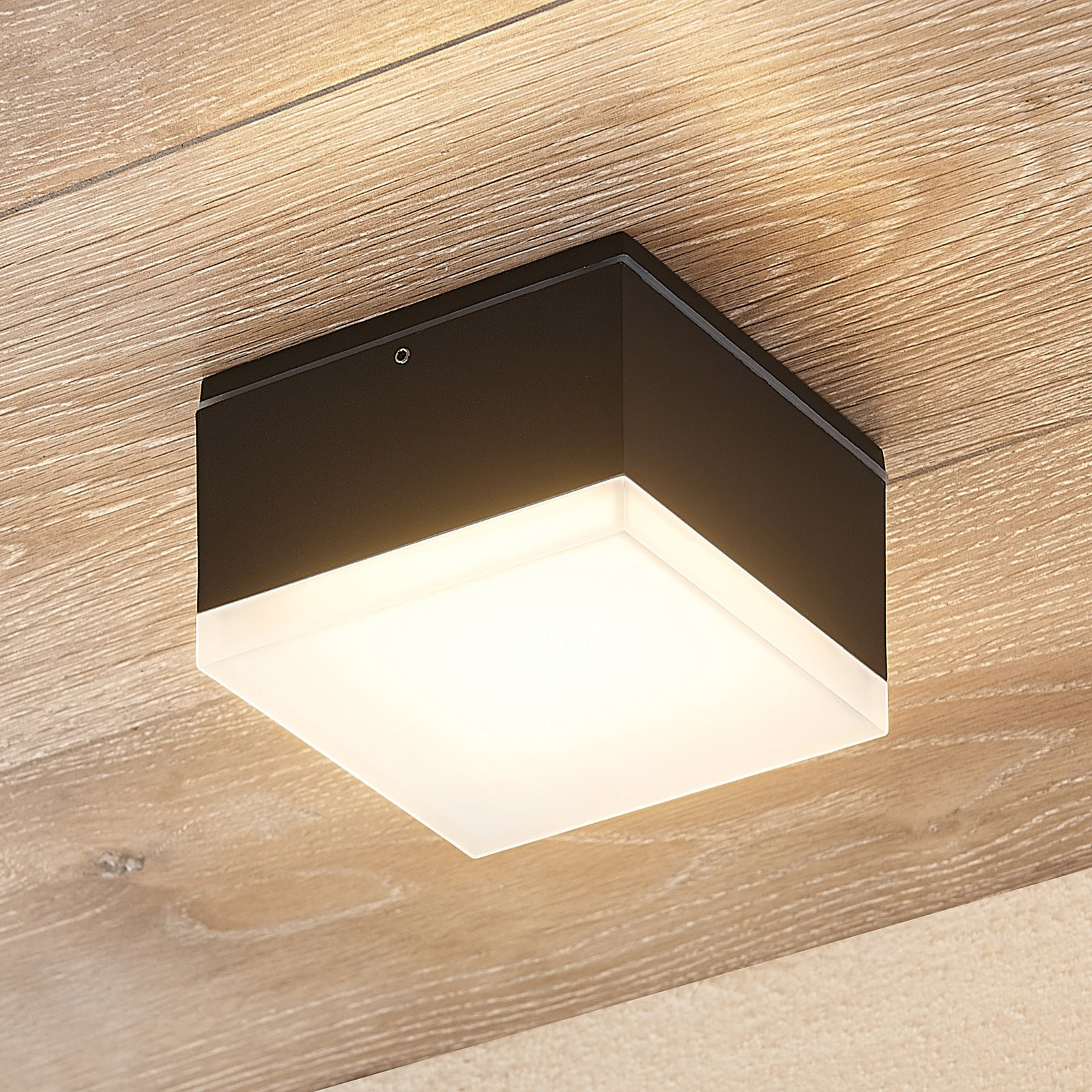 Lindby Mathea LED outdoor ceiling light, angular
