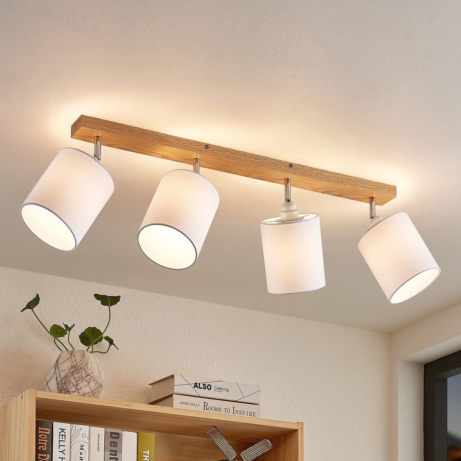 Lindby Deckenstrahler Imarin, 81 cm, weiß, 4-flammig, Holz