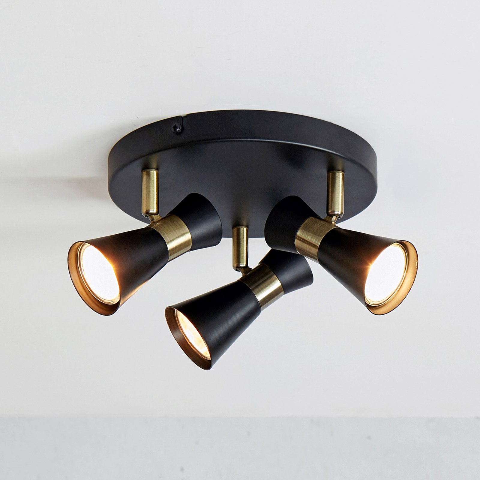 Folie plafondlamp, 3-lamps, zwart/messing - Markslöjd