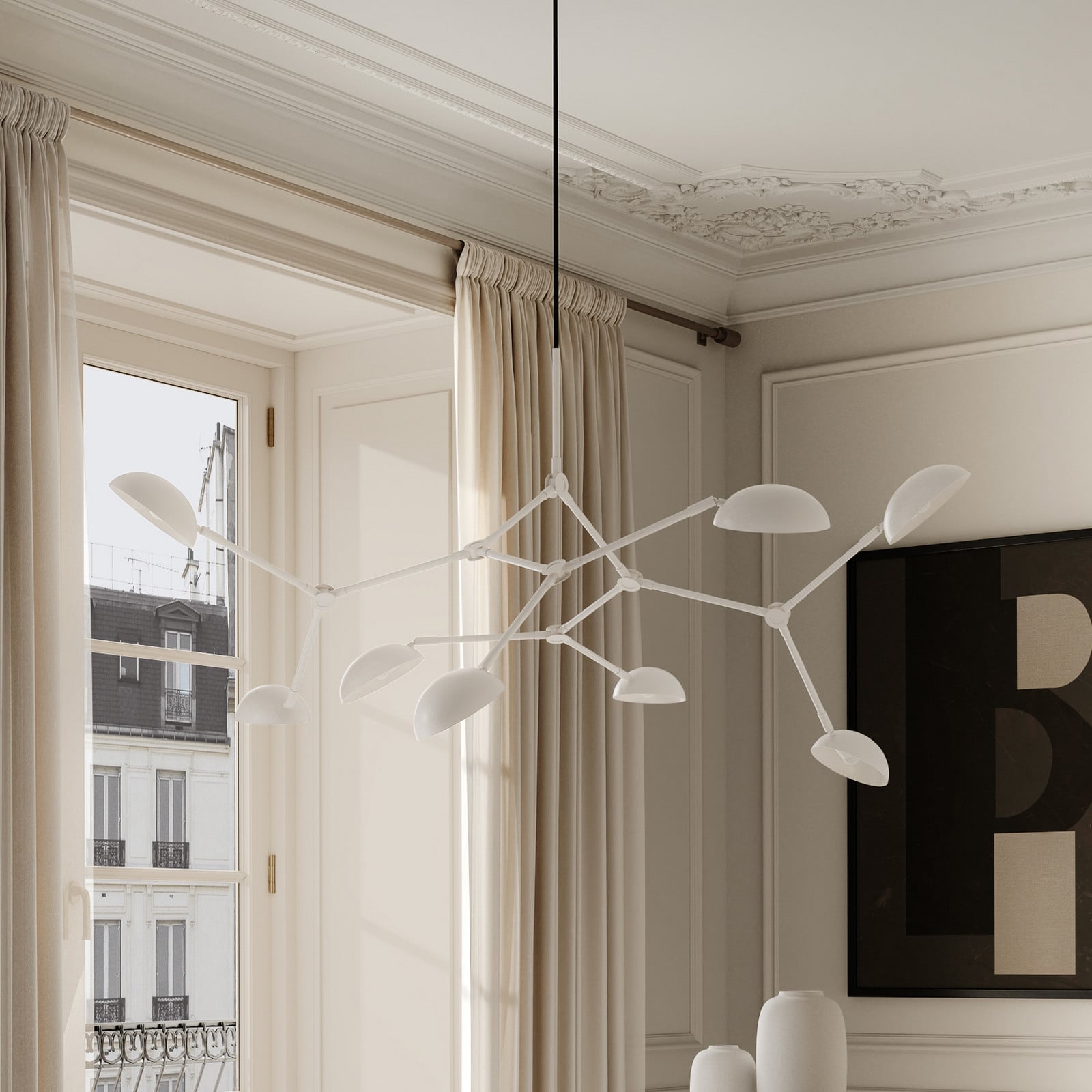 Lustre Drop, blanc, 85 cm, à 8 lampes