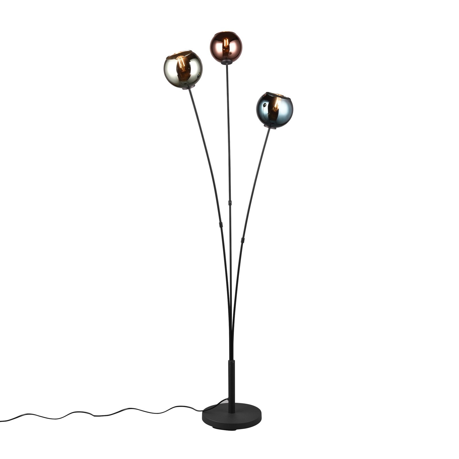 Sheldon floor lamp, 3 glass globe lampshades
