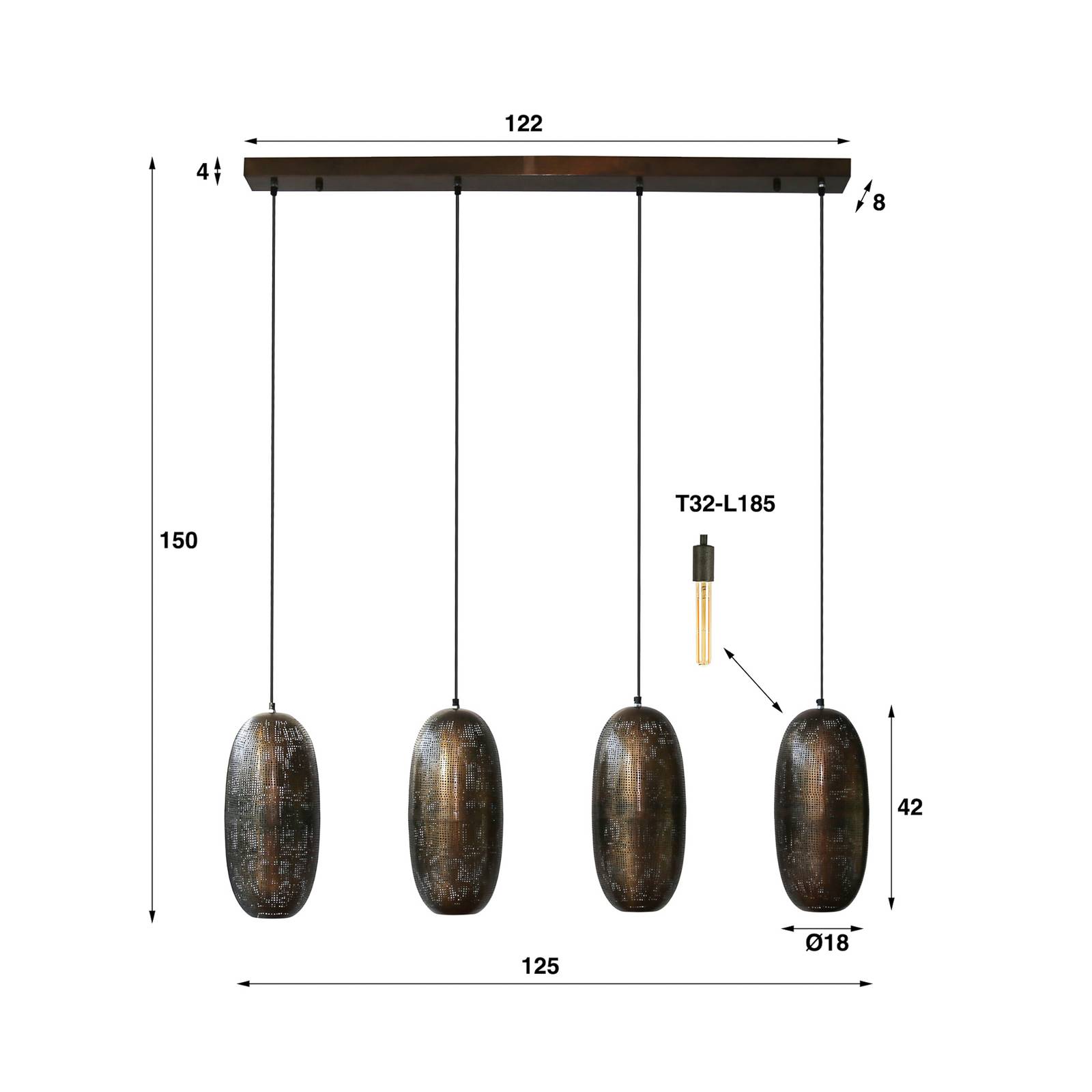 Lampa wisząca Cosima, 4-punktowa, Linear, antyczny Bronz
