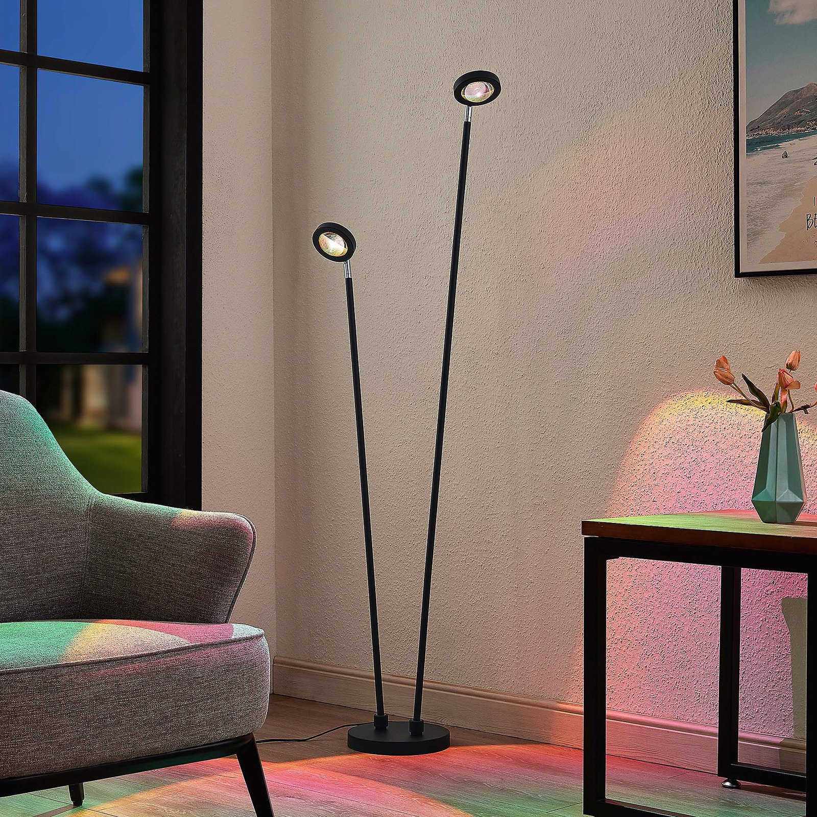 Lindby Edonita LED floor lamp, effect light 2-bulb