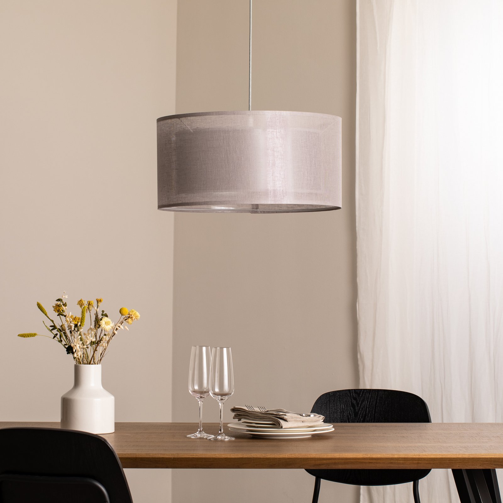 Duo Den Light pendant light, silver-grey, Ø 50 cm, linen, PVC