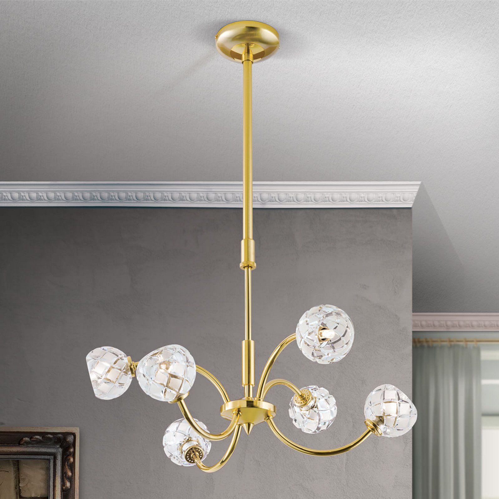 ORION Lampă susp. cristal plumb Maderno auriu 51cm - Camera de zi / sufragerie - design - auriu mat auriu lucios satinat - Metal