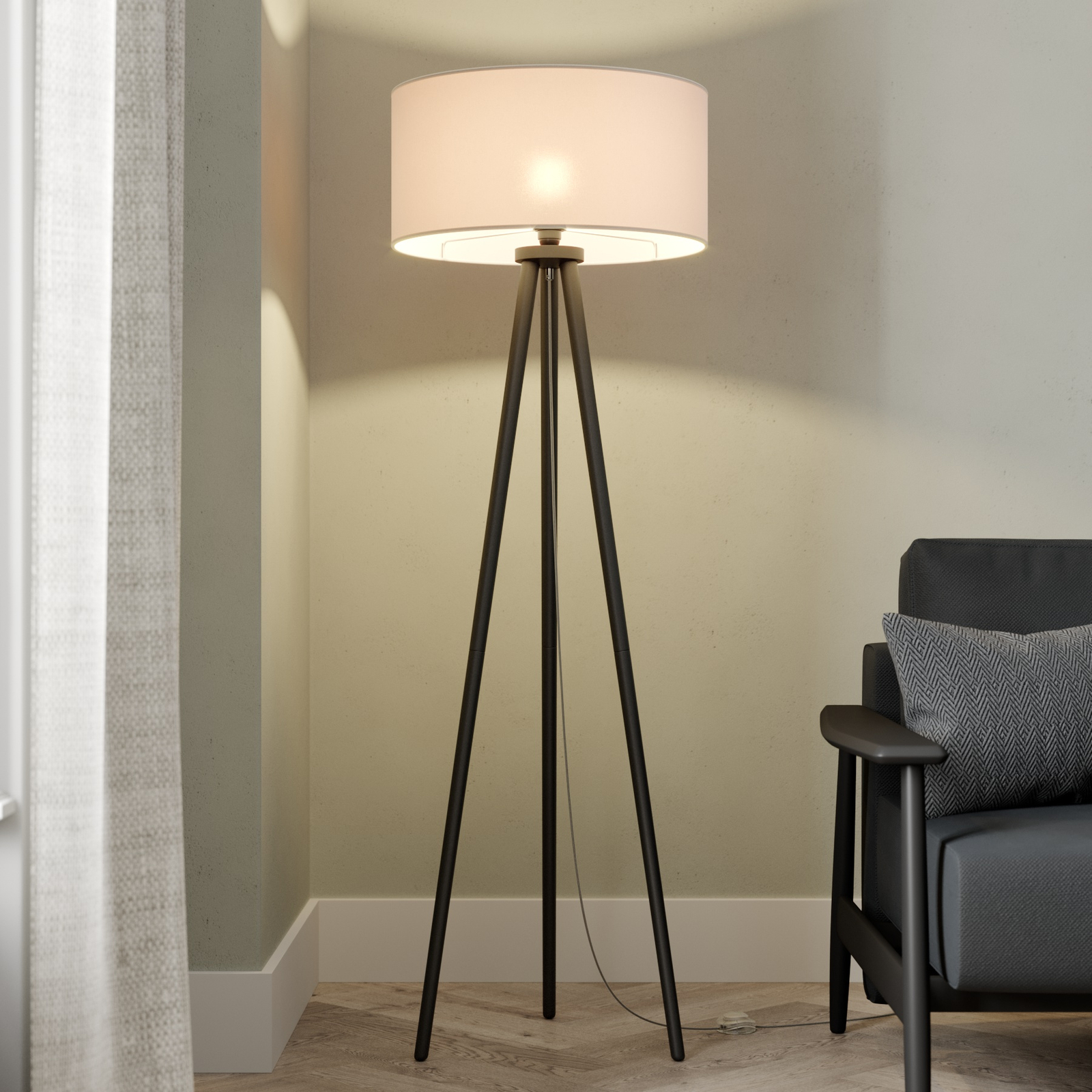 Mabia floor lamp, tripod, white/black