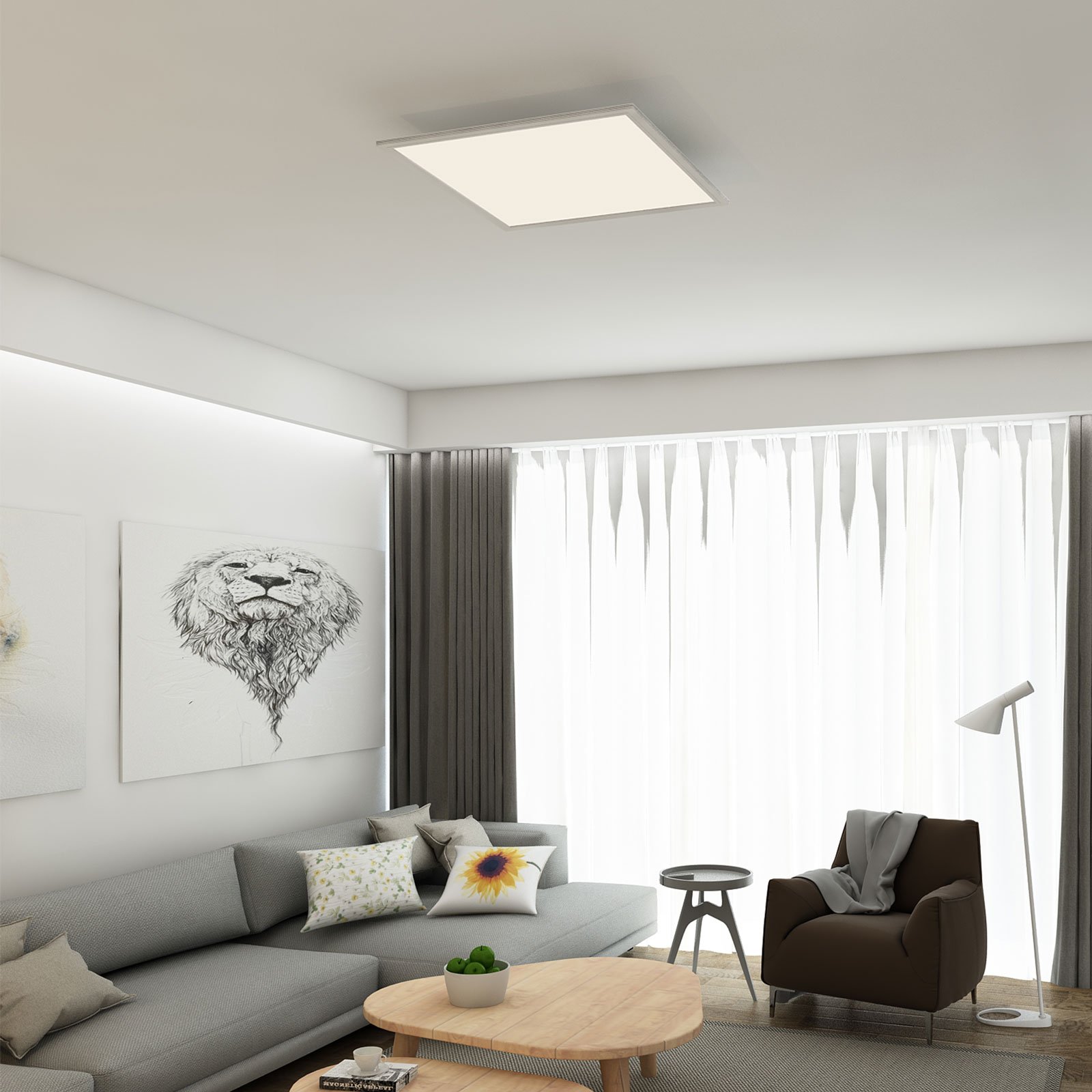 LED ceiling lamp Piatto, sensor, 59.5 x 59.5 cm