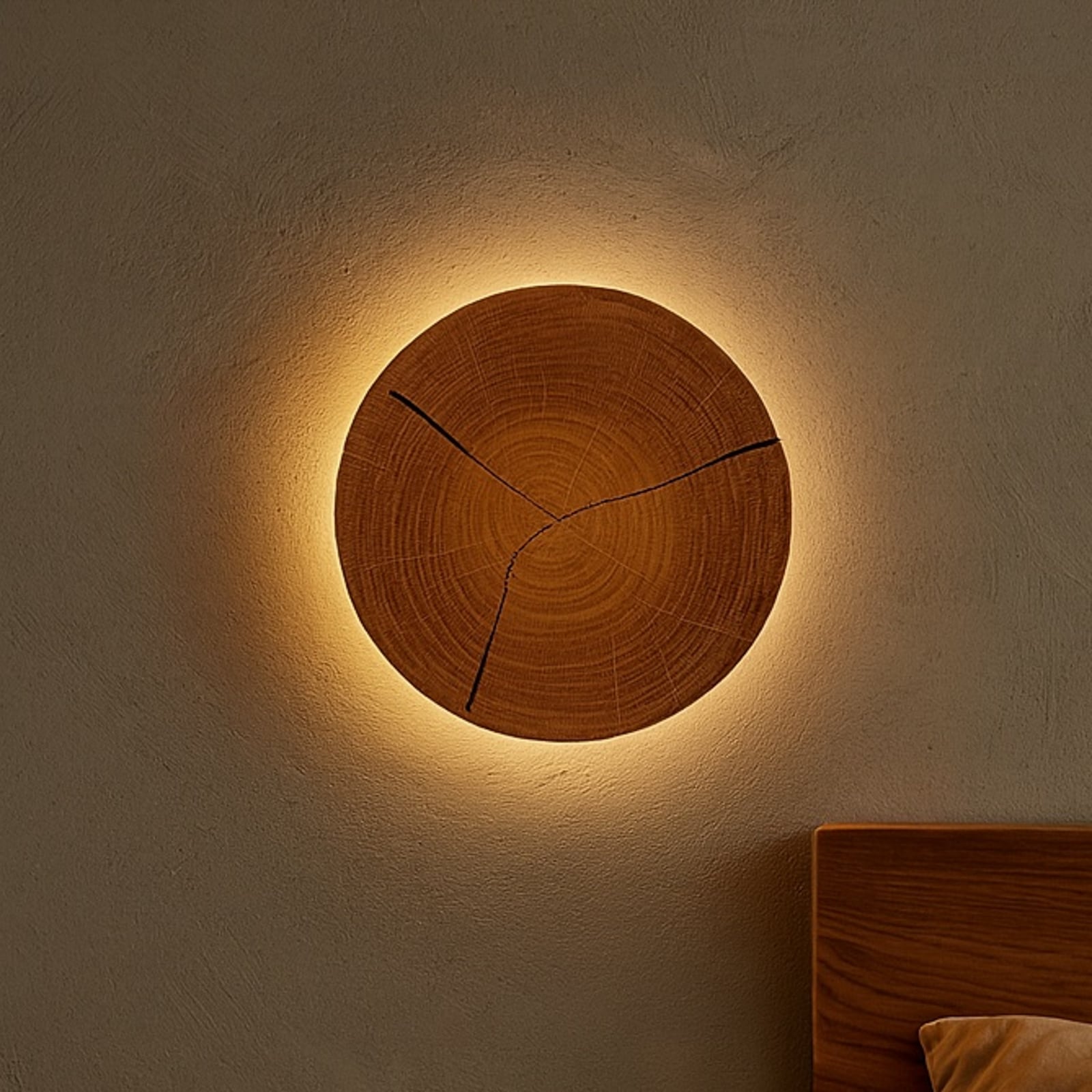 Havana S LED wall light, burl wood/metal, Ø 19 cm