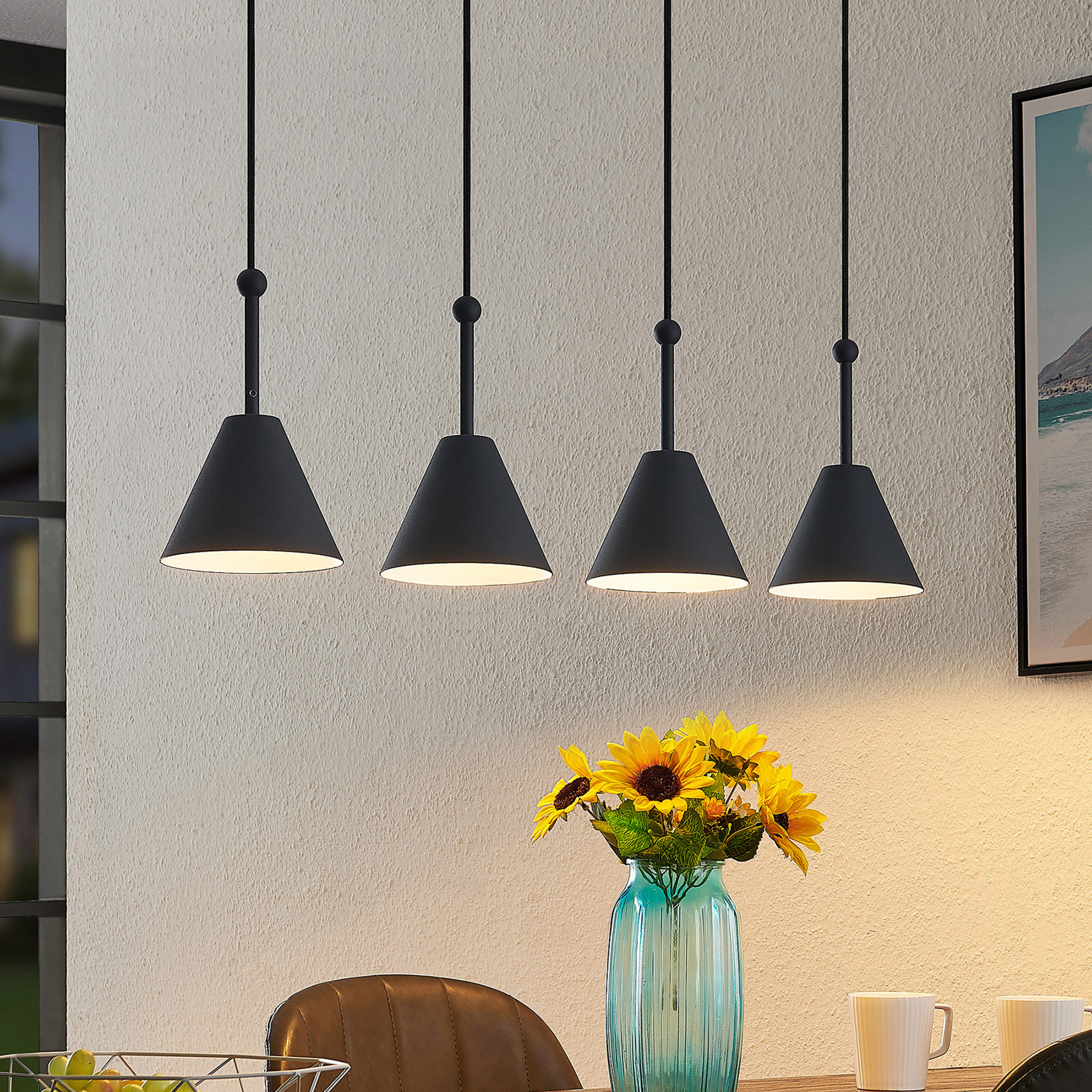 Lucande Phina lámpara colgante en negro, 4 luces