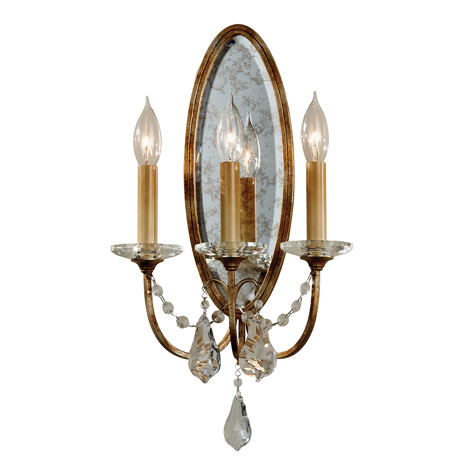 Vägglampa Valentina, 3 lampor, brons/kristall