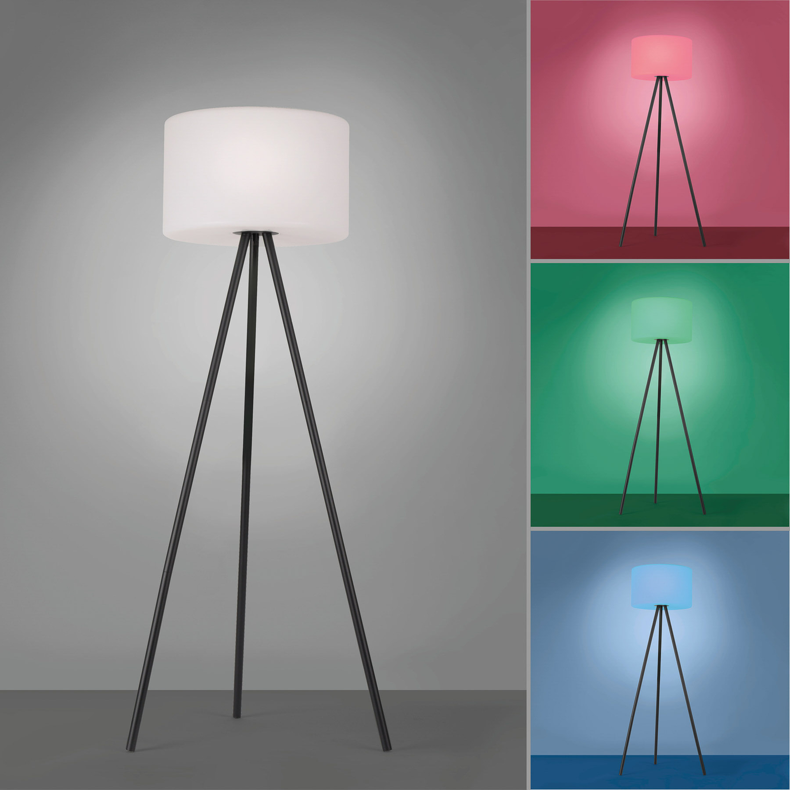 LED-Dreibein-Stehlampe Holly, akkubetrieben, RGBW