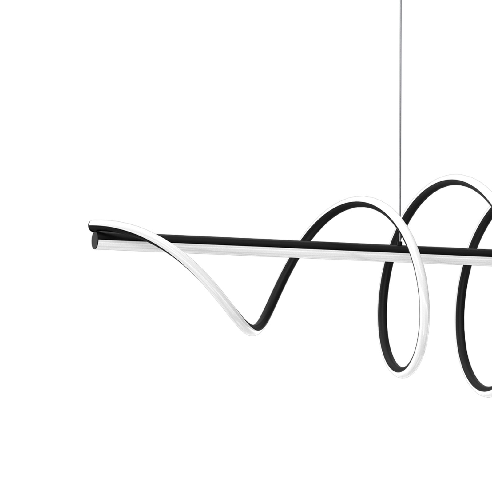 Suspension LED Twist, plastique noir, 30 W, longueur 110 cm