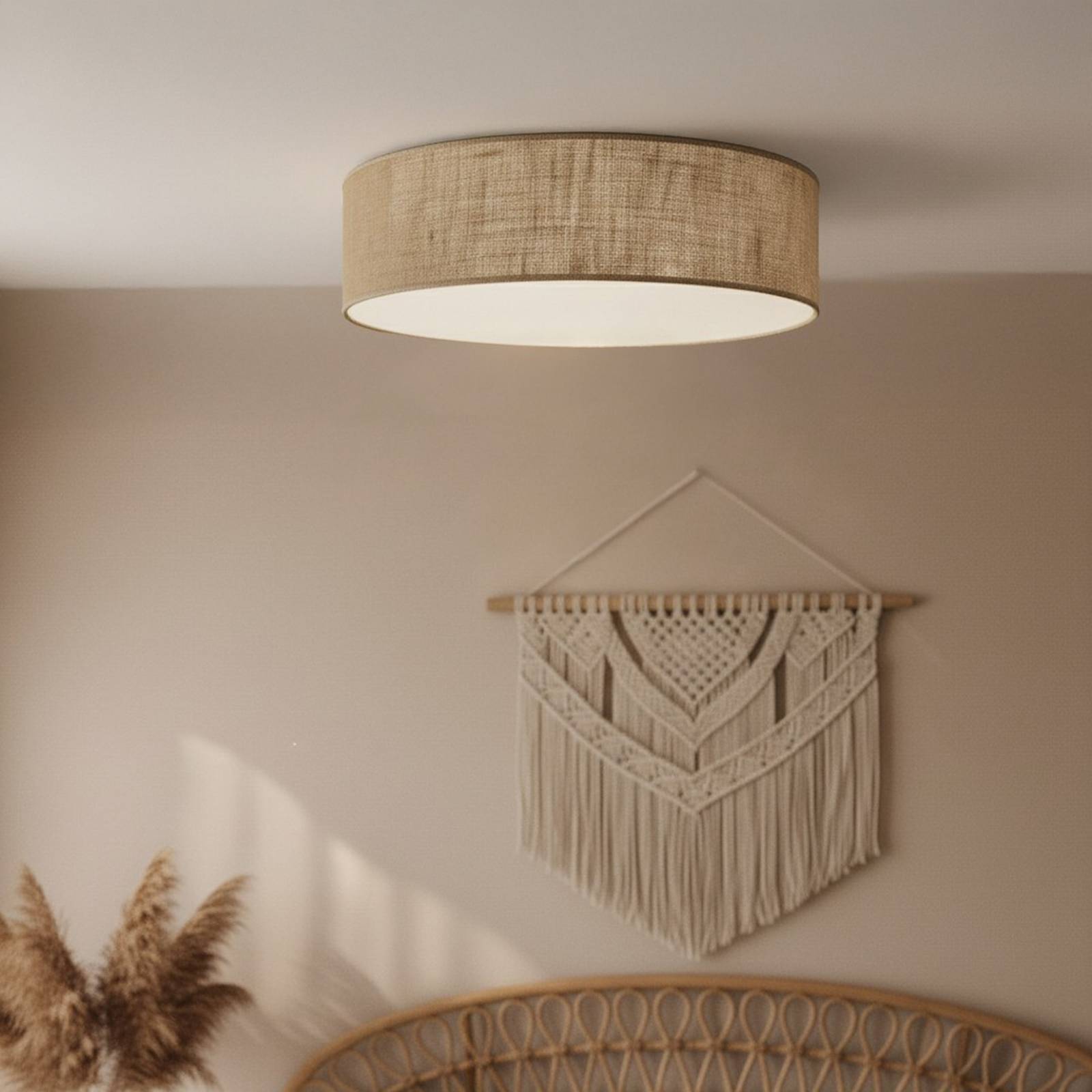 Lampa sufitowa Marshall, brązowa, Ø 50 cm, metal, rattan