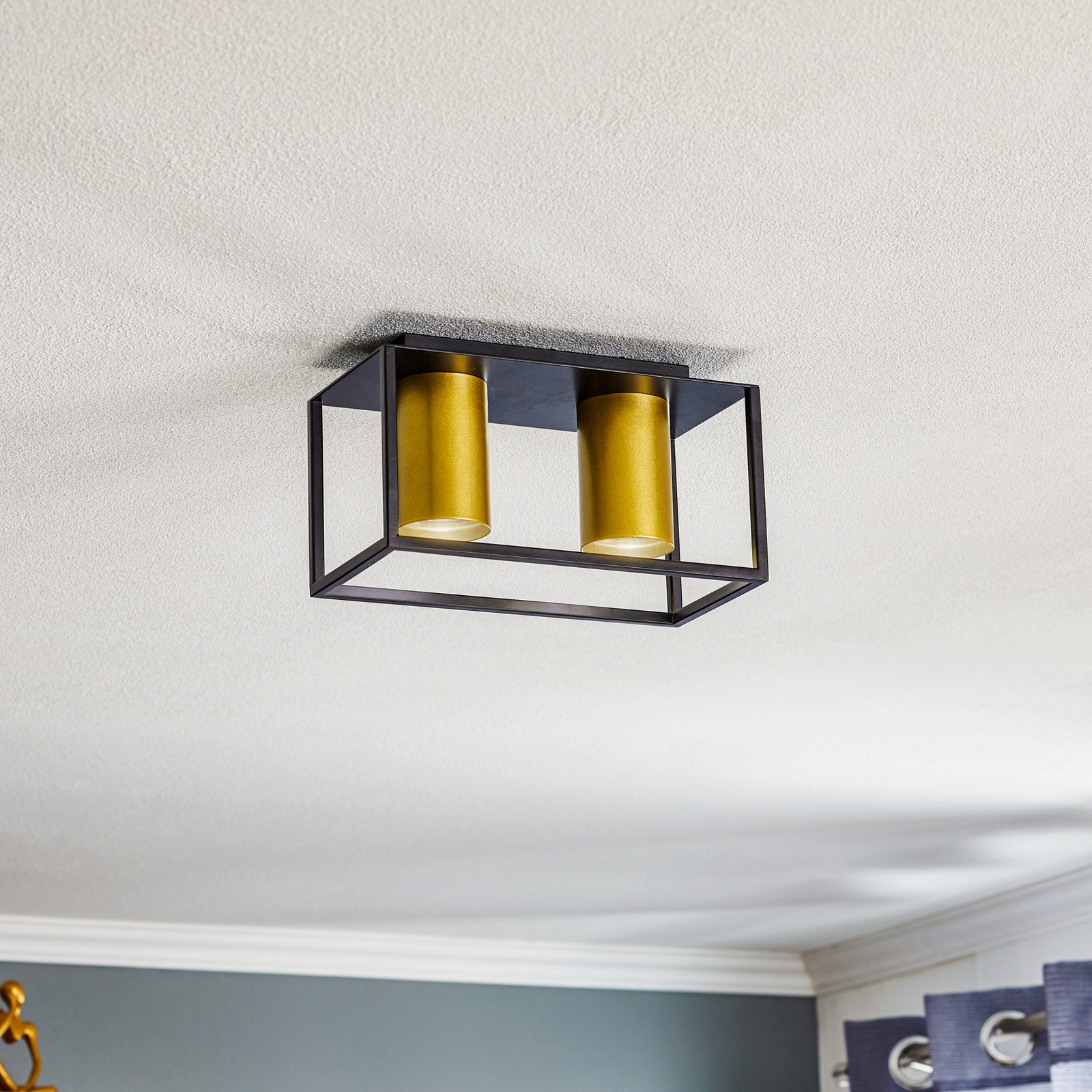 Plafondspot Tiper met frames, 2-lamps, zwart-goud