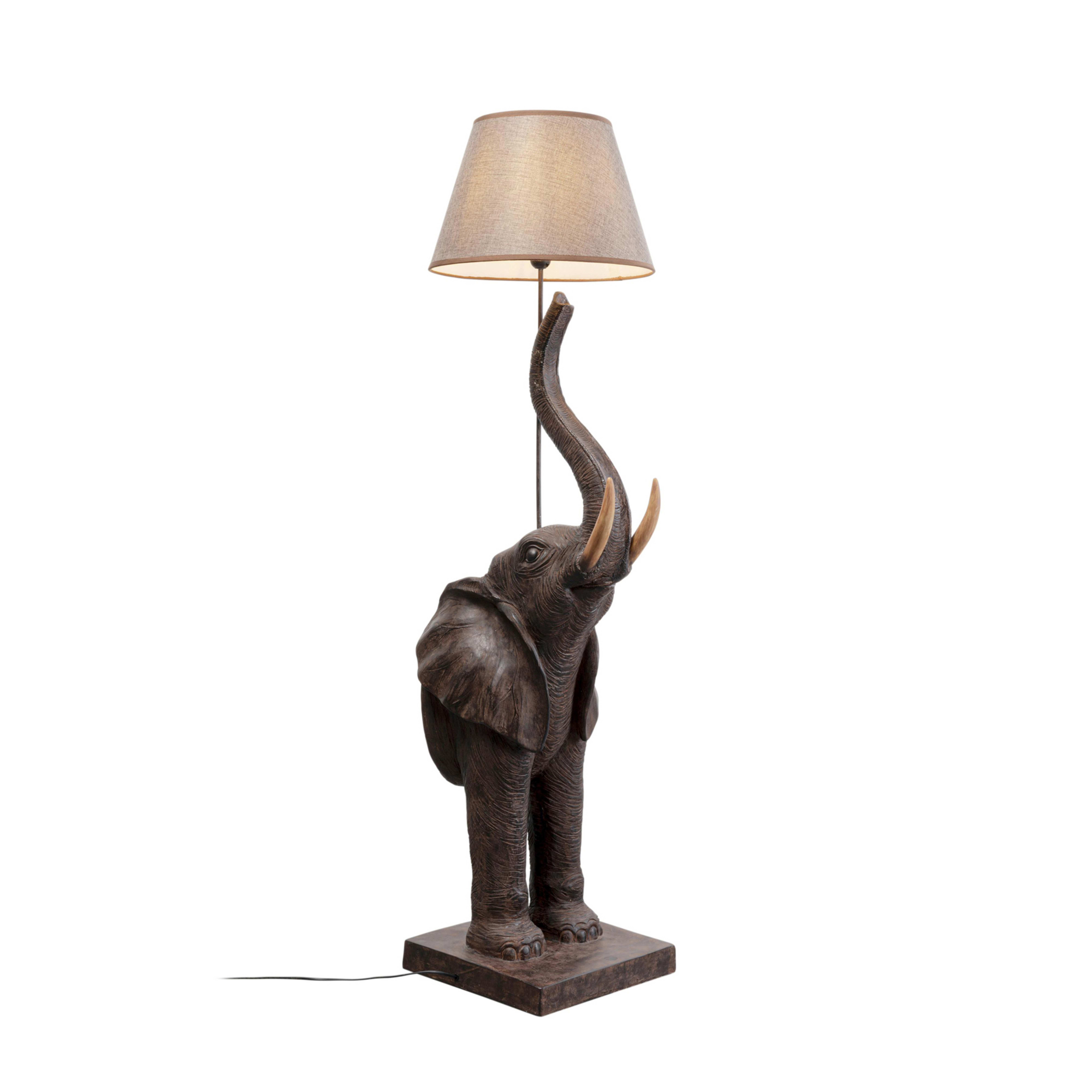 Lampa podłogowa Kare Animal Elephant, brązowy, naturalny len, 154 cm