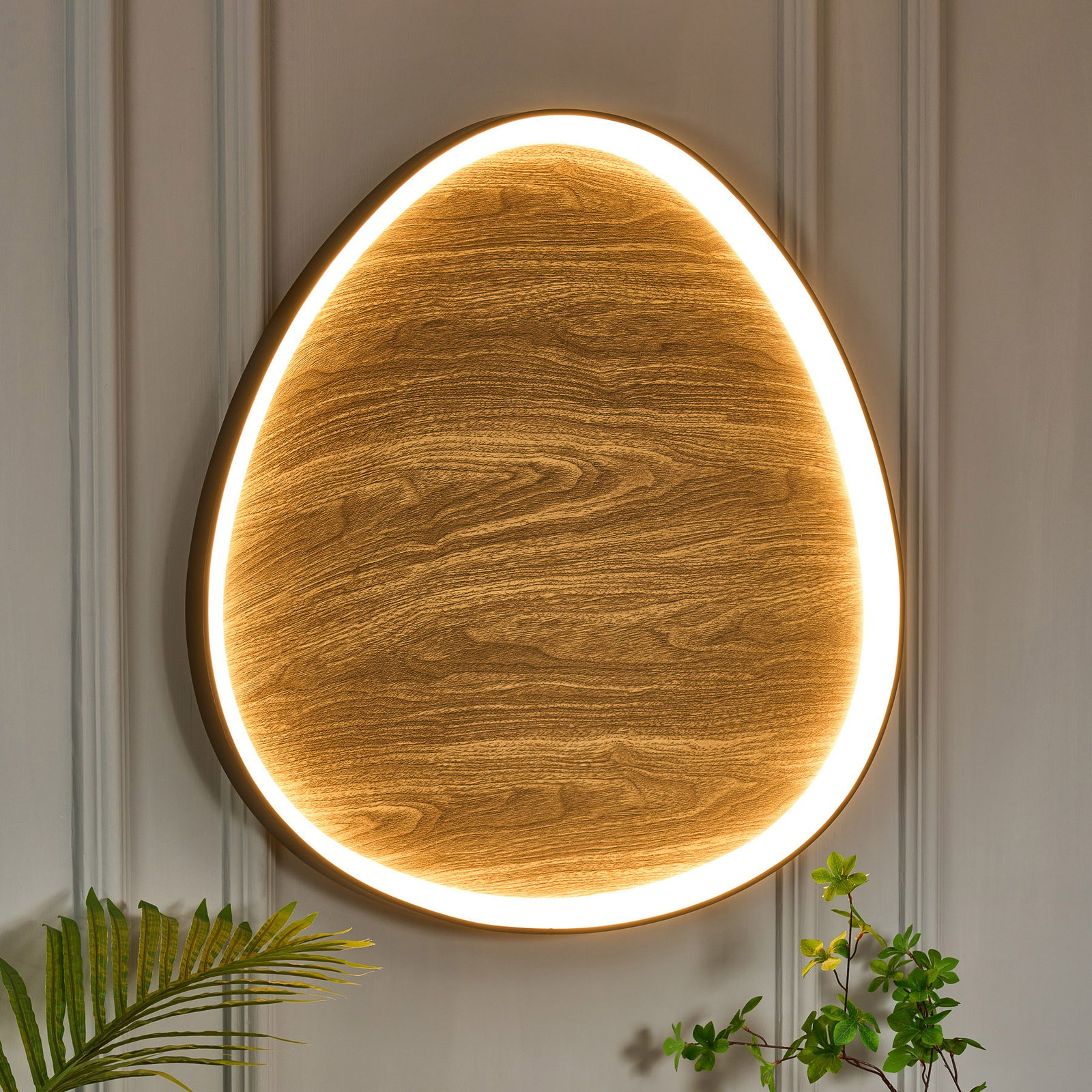 Bezi Plafón LED, madera clara, Ø 85 cm, madera, CCT