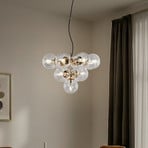 Zumba pendant light, glass/metal, gold/clear, 13 lights