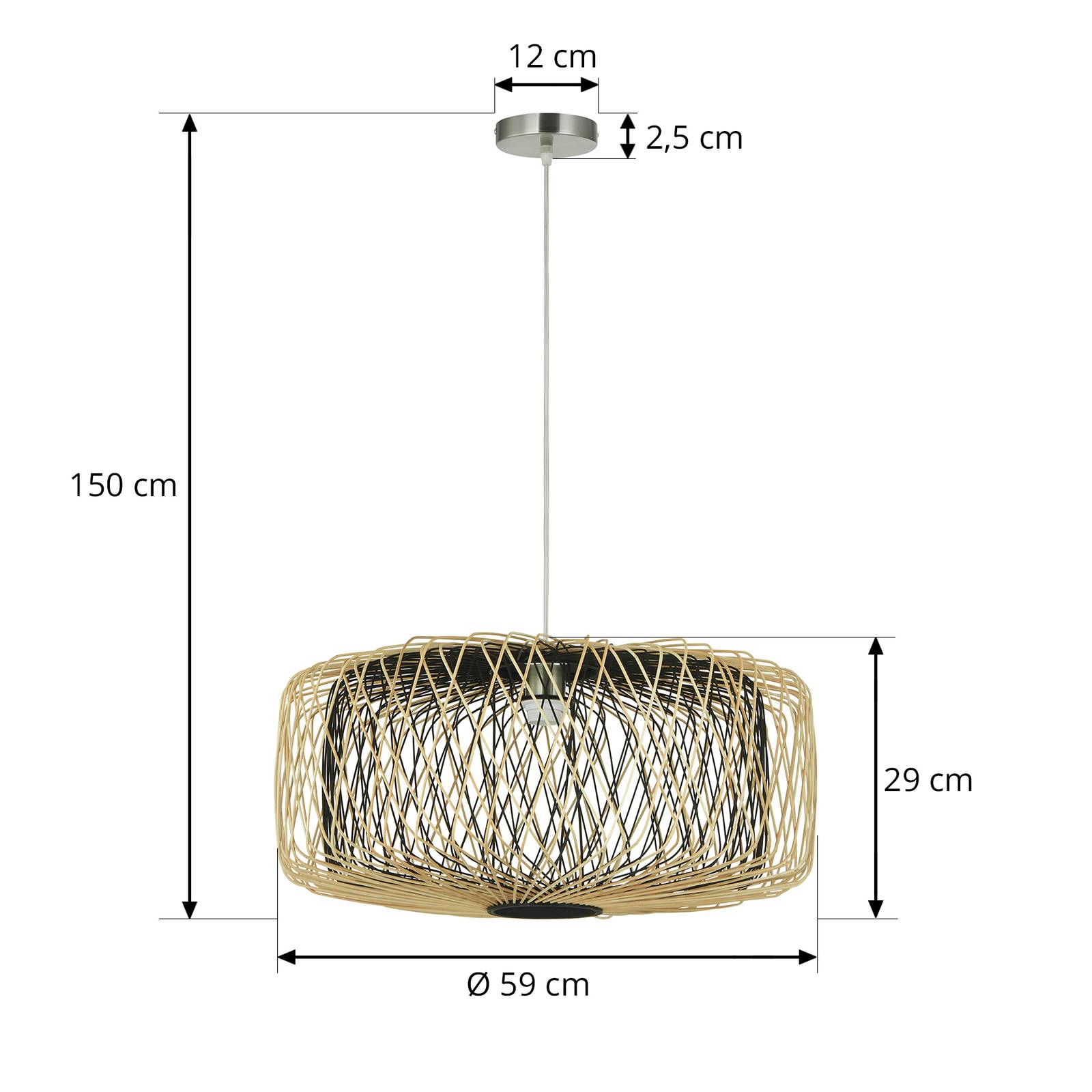 Lampa wisząca Lindby Jagna, Ø 59 cm, bambus, E27