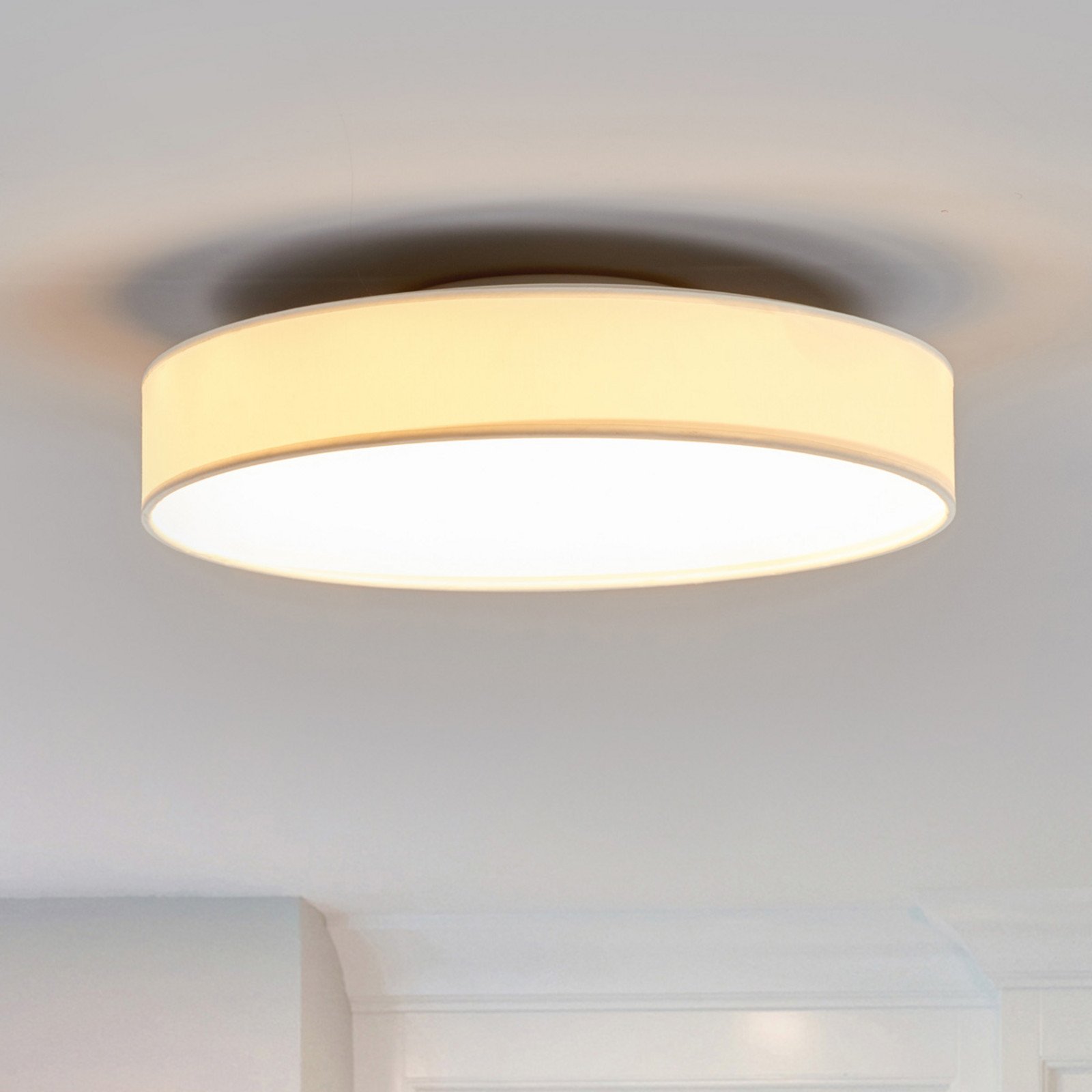 Lindby plafonieră LED Saira Ø 40 cm alb textil - Camera de zi / sufragerie - modern - Țesătură / Textil