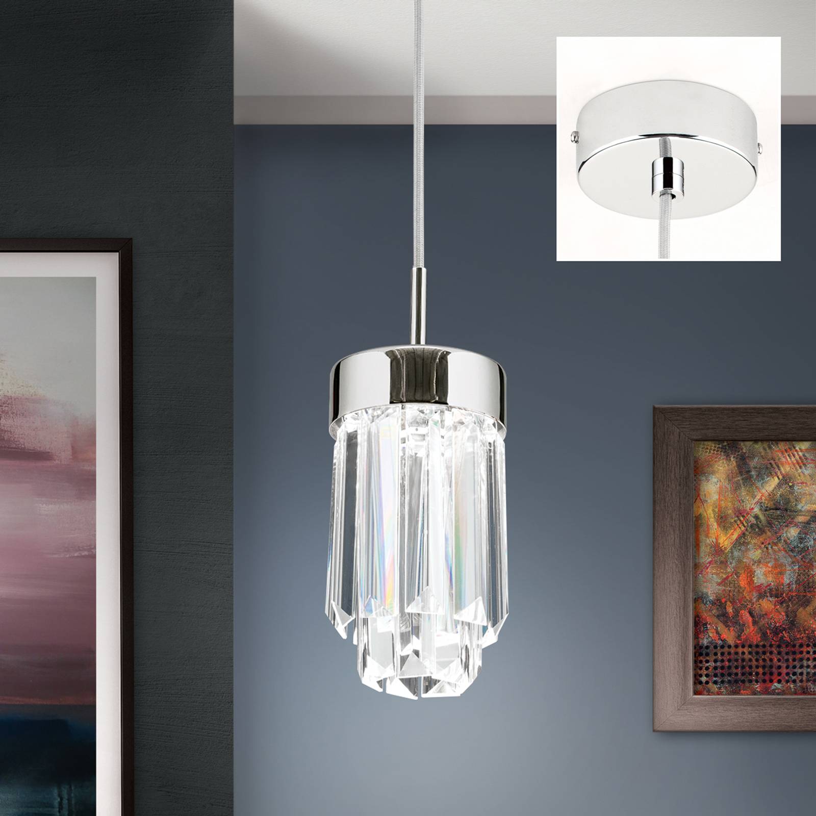 Lampa wisząca Prism, szkło kryształ, Ø10cm, chrom