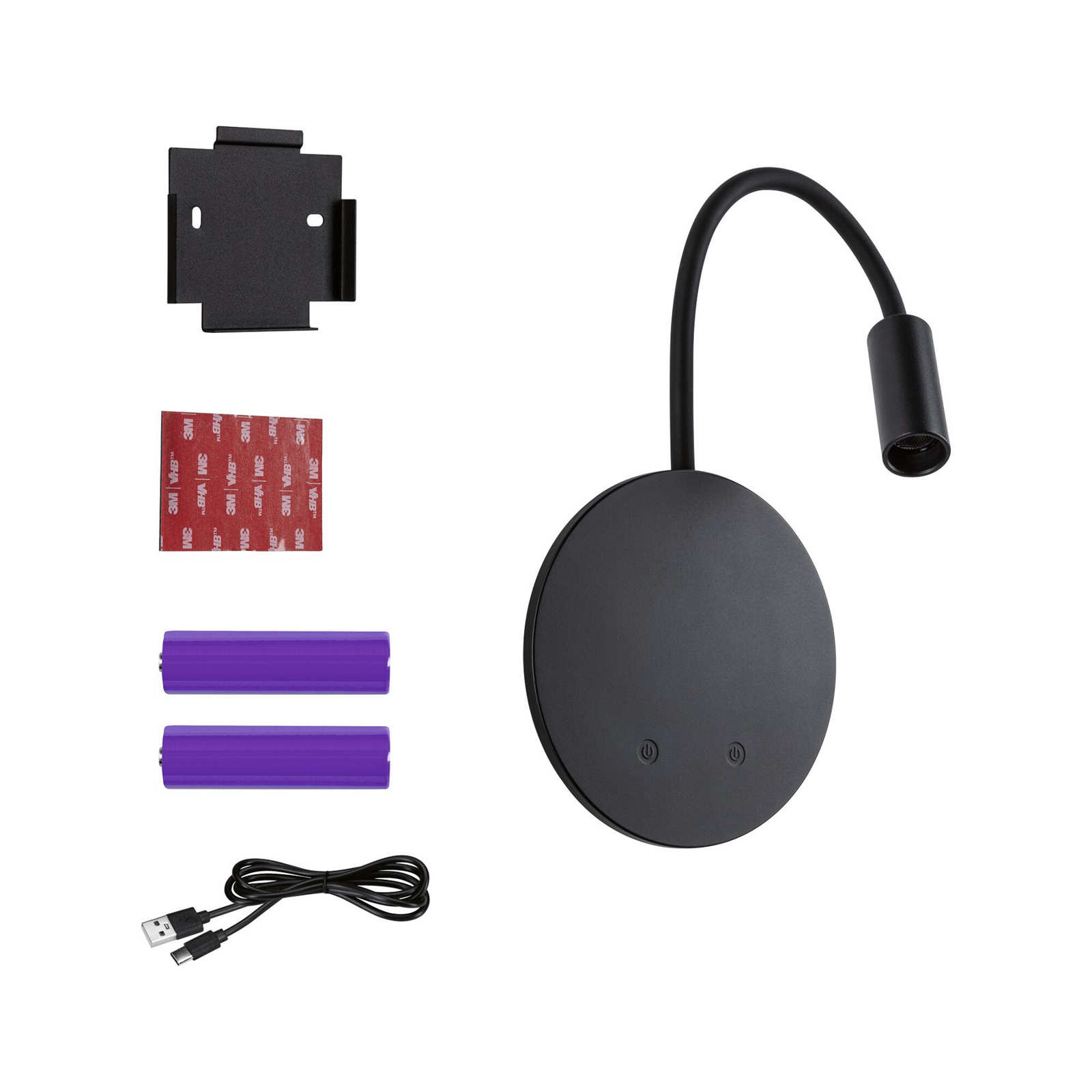Applique murale LED rechargeable Miora, noire, bras flexible, variateur Applique murale LED rechargeable Miora, noire, bras flexible, variateur