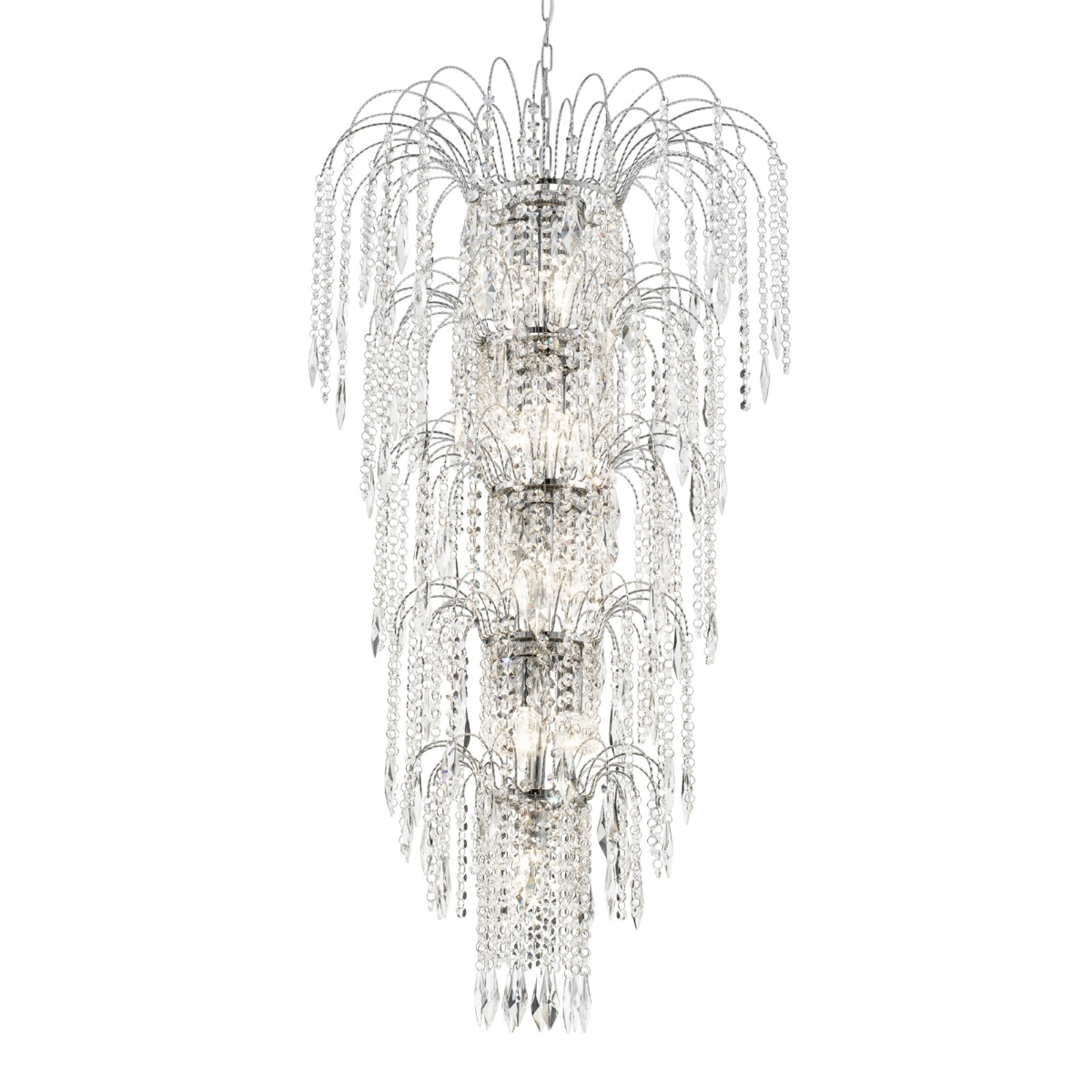 Searchlight Impressive Waterfall hanging light, for Living / Dining Room, Crystal, metal, E14, 40 W, energy efficiency: A++, H: 112 cm