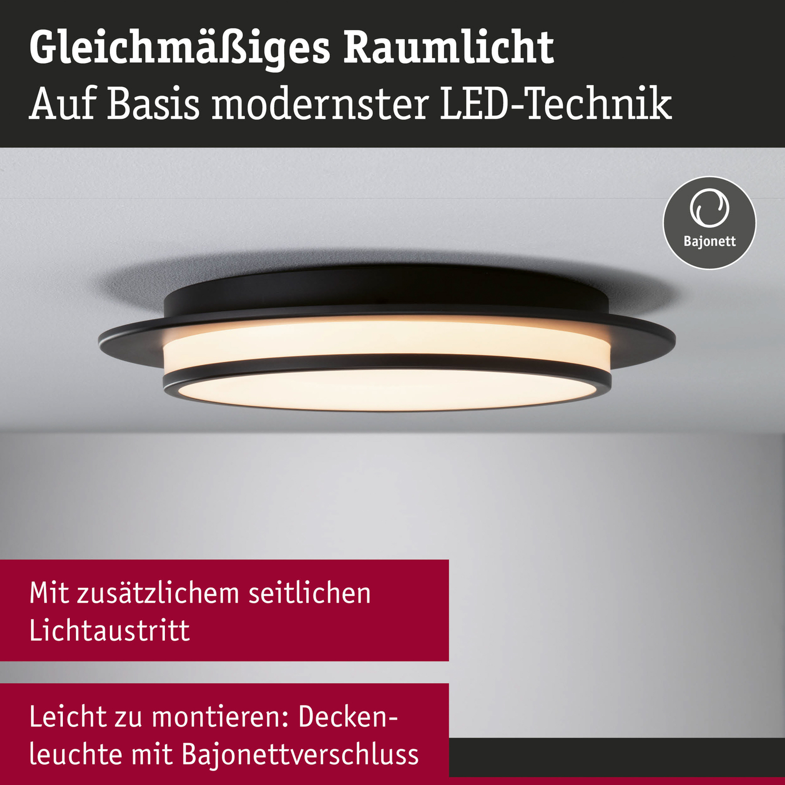 Paulmann Egron LED griestu lampa ar 3 pakāpju apgaismojumu, melna