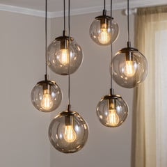 Lámpara colgante Smoky con pantallas de cristal, 6 luces