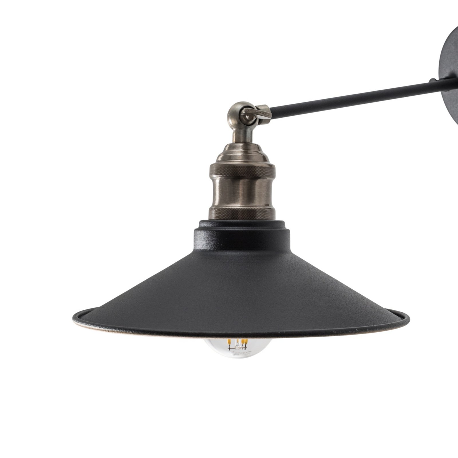 Aplique de pared Saglam, negro/dorado, cónica, altura 20 cm, E27