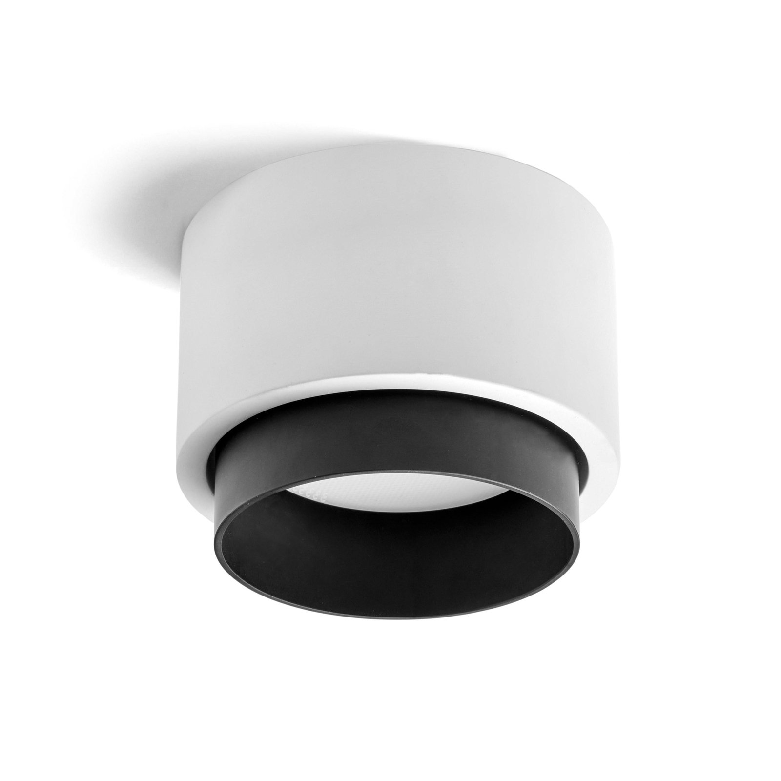 Syme ceiling light, white/black, round, Ø 11 cm, plaster, GX53