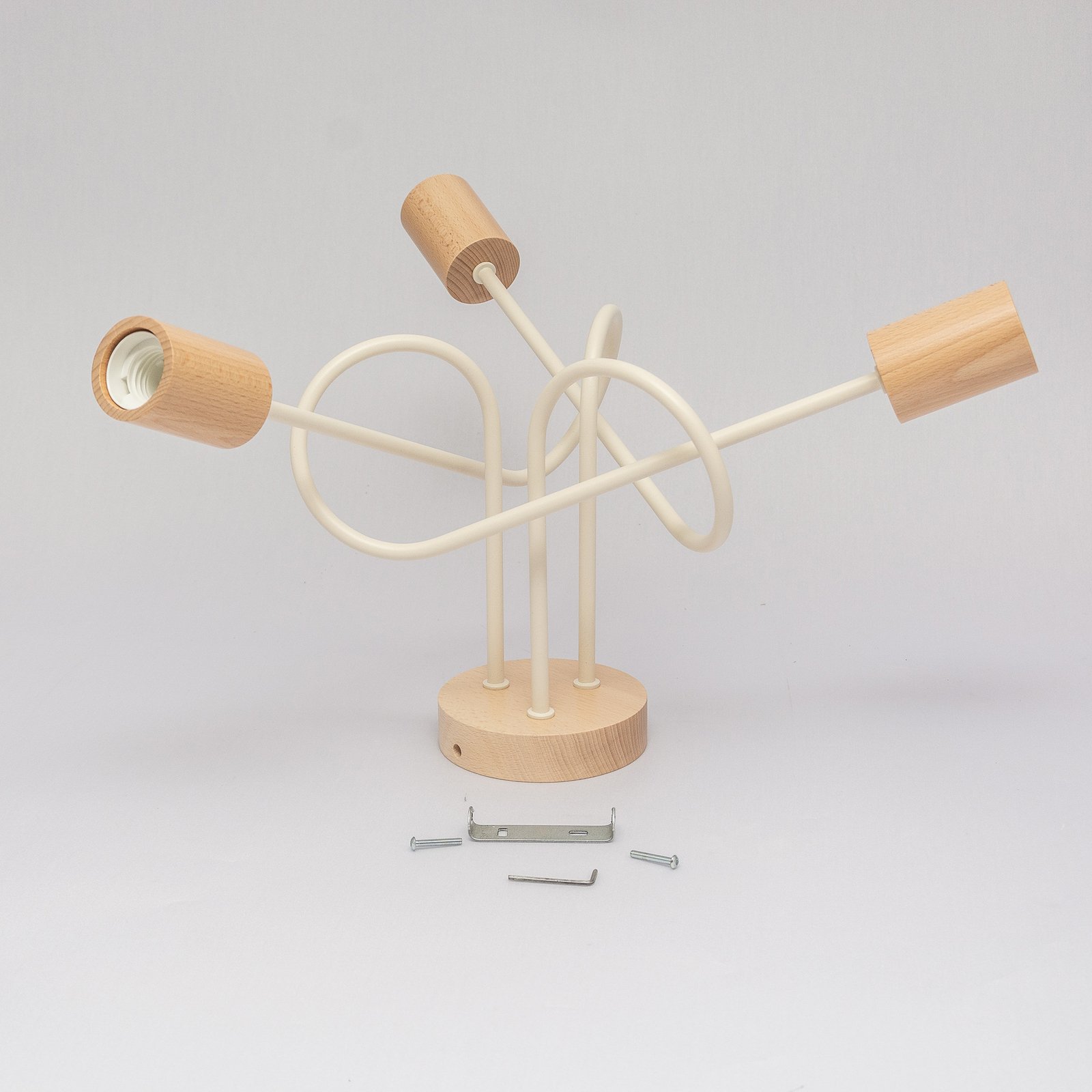 Plafonnier Oxford, beige sable, bois, métal, à 3 lampes, Ø 44 cm