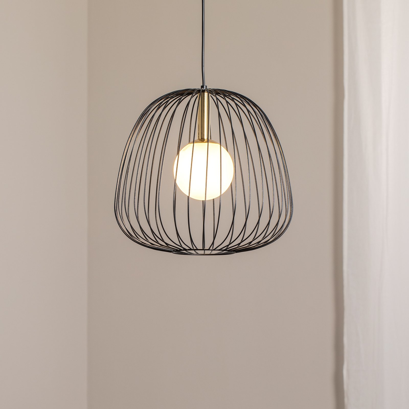 Hængelampe Bell M, Ø 33 cm, 1 lyskilde, sort/guld/hvid