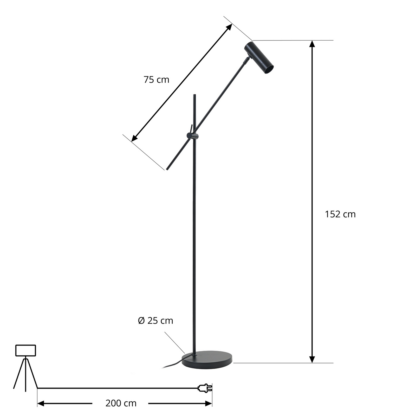 Lindby stāvlampa Vilo, melna, 153 cm, GU10, kustīga