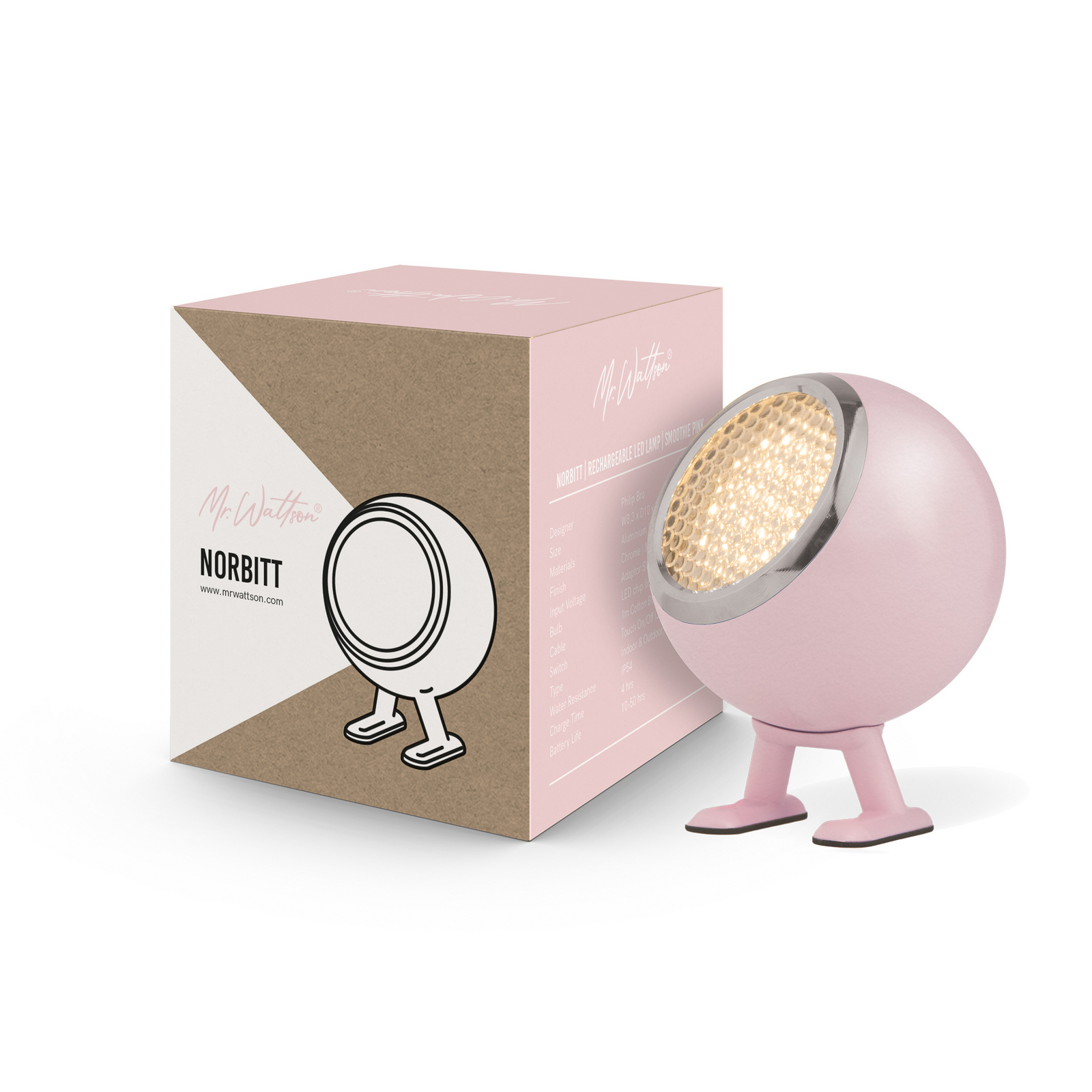 Norbitt 3.0 LED rechargeable desk lamp, pink, CCT - MR. WATTSON