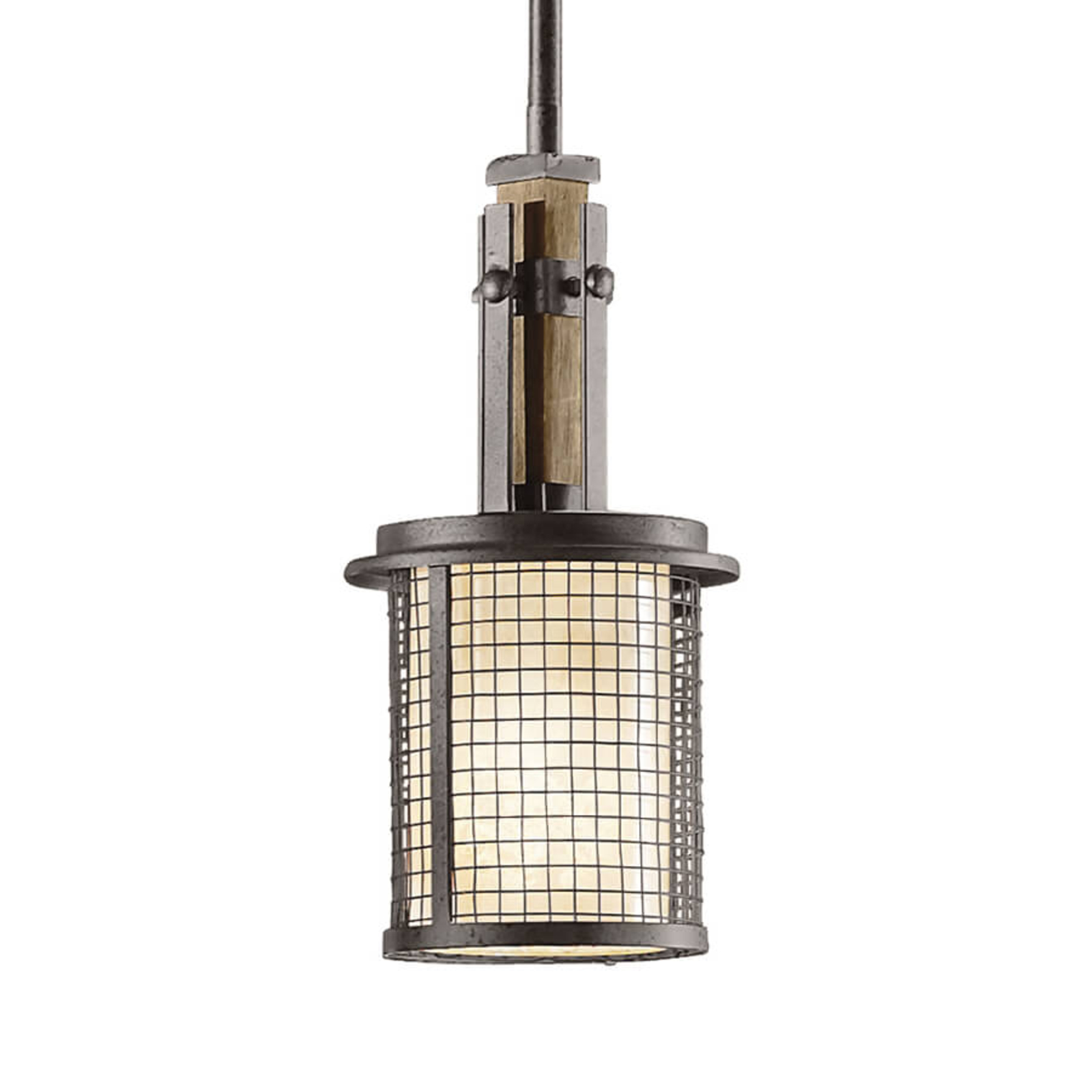 KICHLER Attractively designed cage hanging light Ahrendale, for Living / Dining Room, metal, wood, glass, E27, 100 W, energy efficiency: A++, H: 33 cm