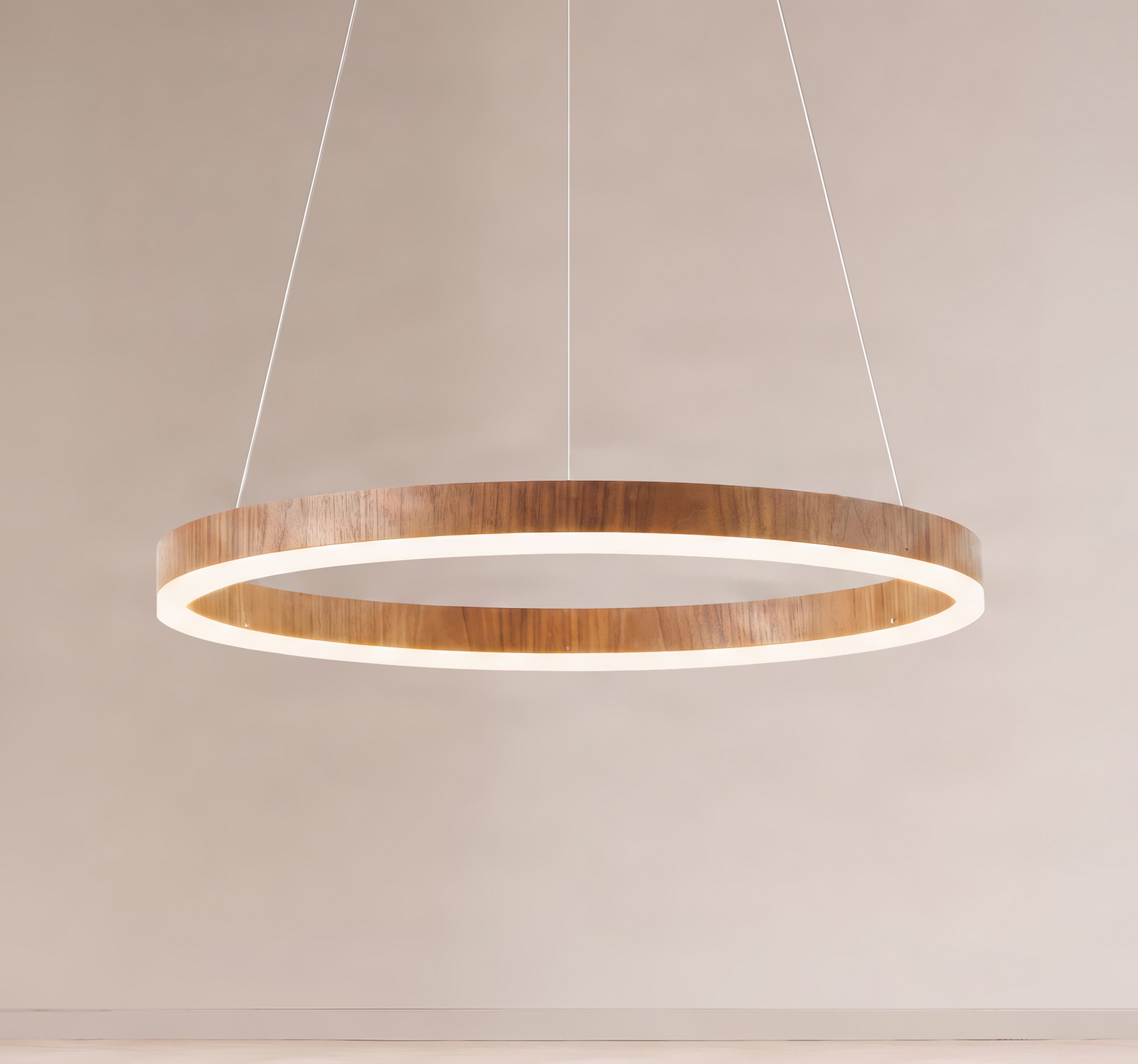 Suspension LED Thelma, noyer/gris, Ø 70 cm - Lucande Suspension LED Thelma, noyer/gris, Ø 70 cm - Lucande