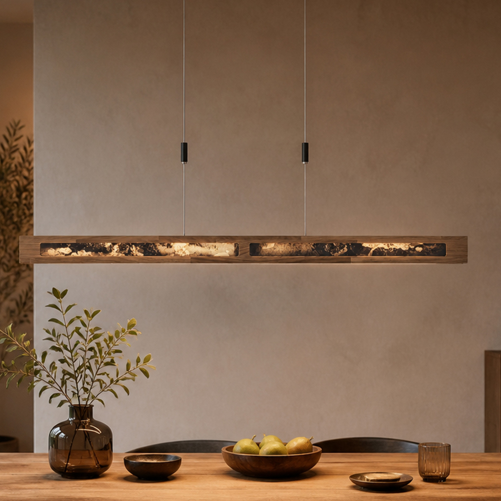Elobra Lampă suspendată LED Chile XS stejar/ardzie colorată lungime 89 cm - Camera de zi / sufragerie - stejar natural colorat negru - Lemn