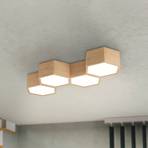 Mirlas ceiling light made of wood, 4-bulb