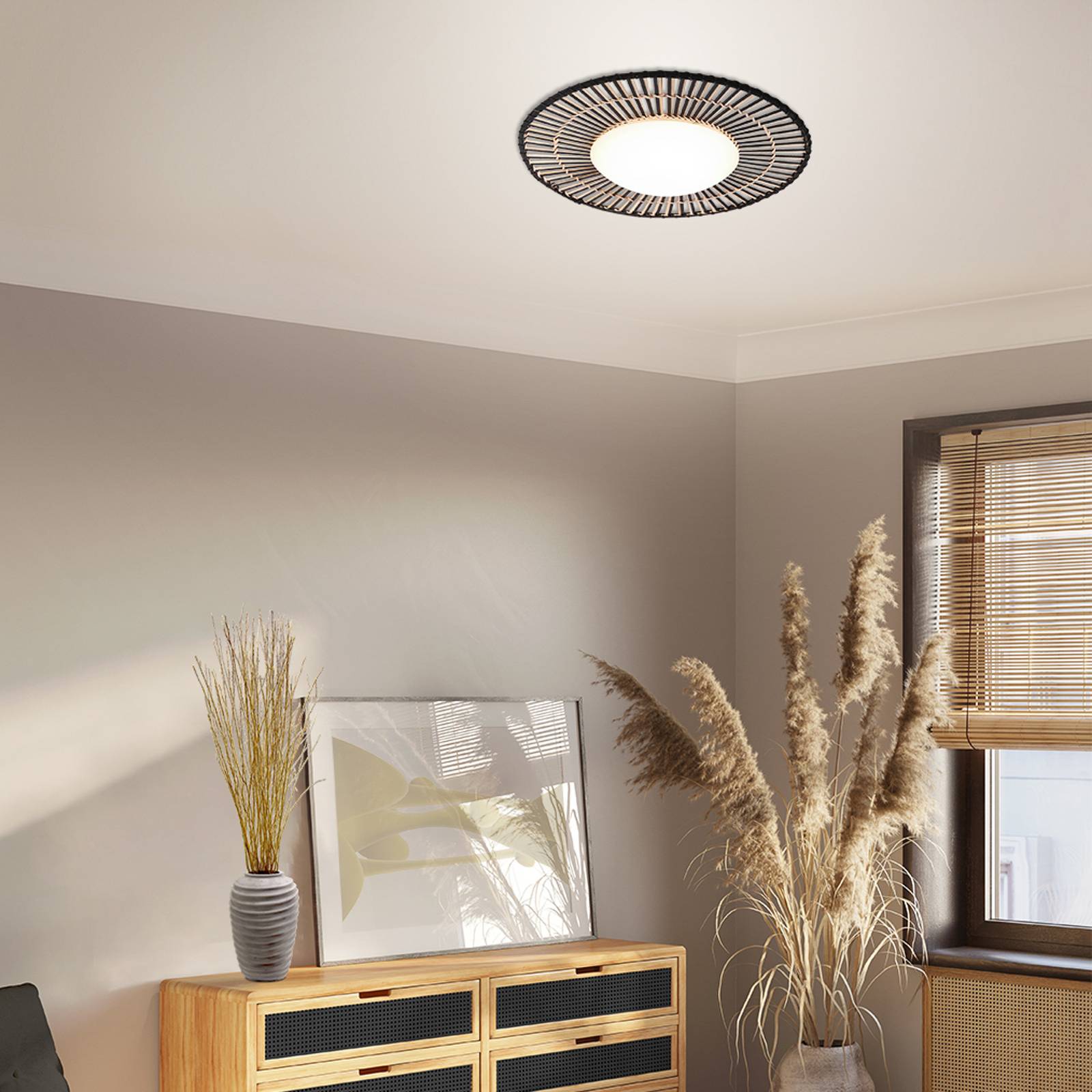 LED stropné svietidlo Aura, bambus