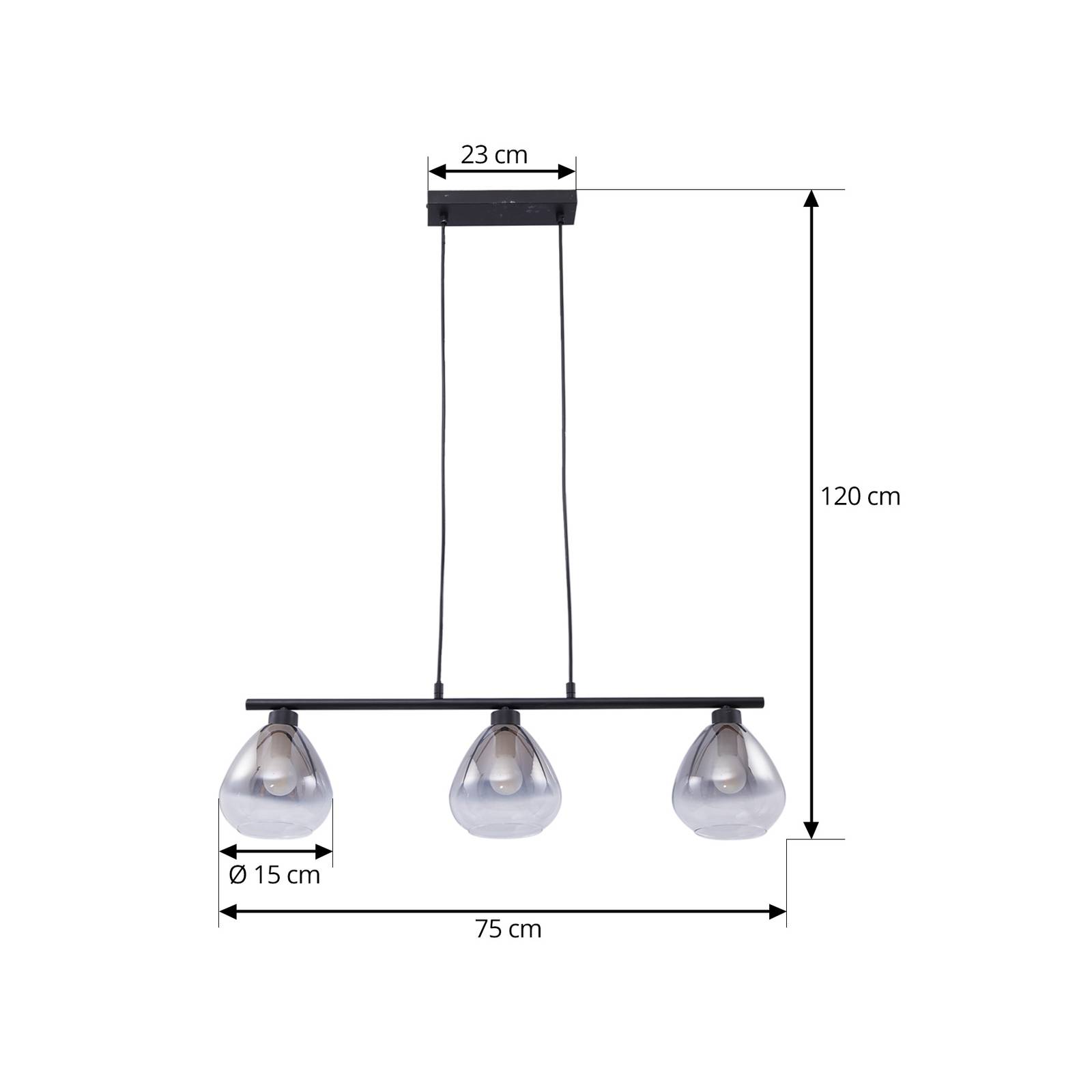 Lampa wisząca Lindby żyrandol, czarny, szkło, długość 75 cm