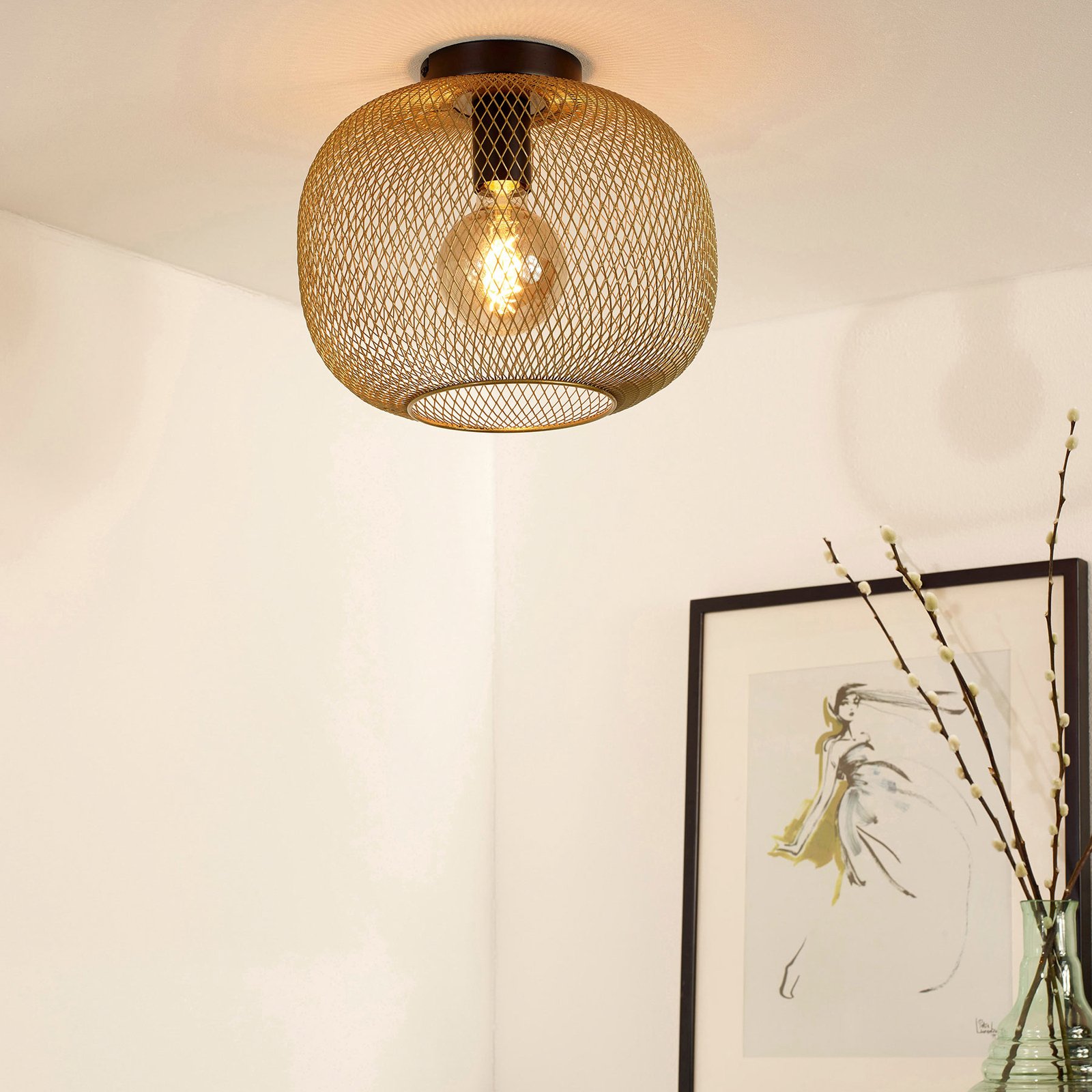 Mesh ceiling light, round, Ø 30 cm, gold