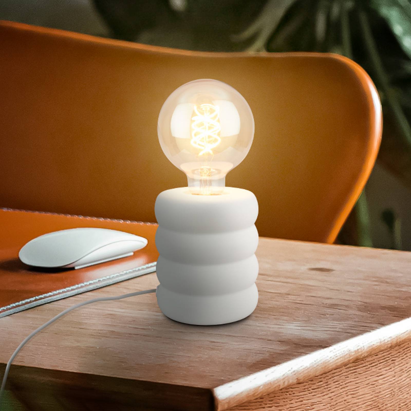 Lampa stołowa Foam, biała matowa, ceramika, E27, 25 W, Ø 10 cm