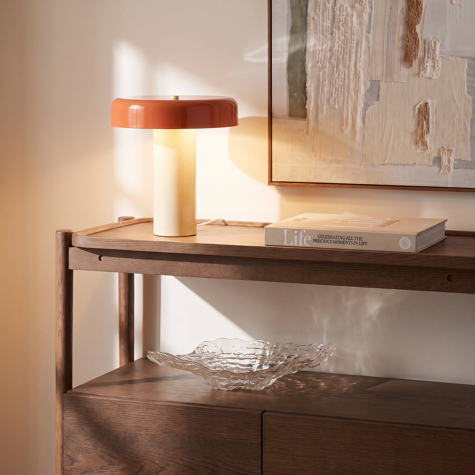 Bordlampe, 33 cm, oransje/beige, 2 x E14, metall – Nola