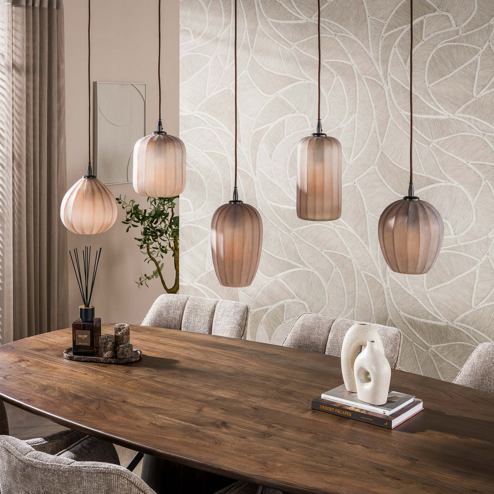 Pendelleuchte Altura, 5-flammig, 125cm, braun, Glas, E27, Pendelleuchte Altura, 5-flammig, 125cm, braun, Glas, E27,