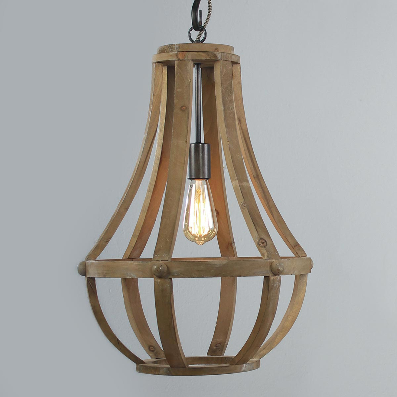 Steinhauer BV Wooden pendant light Liberty Bell, for Living / Dining Room, wood, metal, E27, 60 W, energy efficiency: A++, H: 58 cm